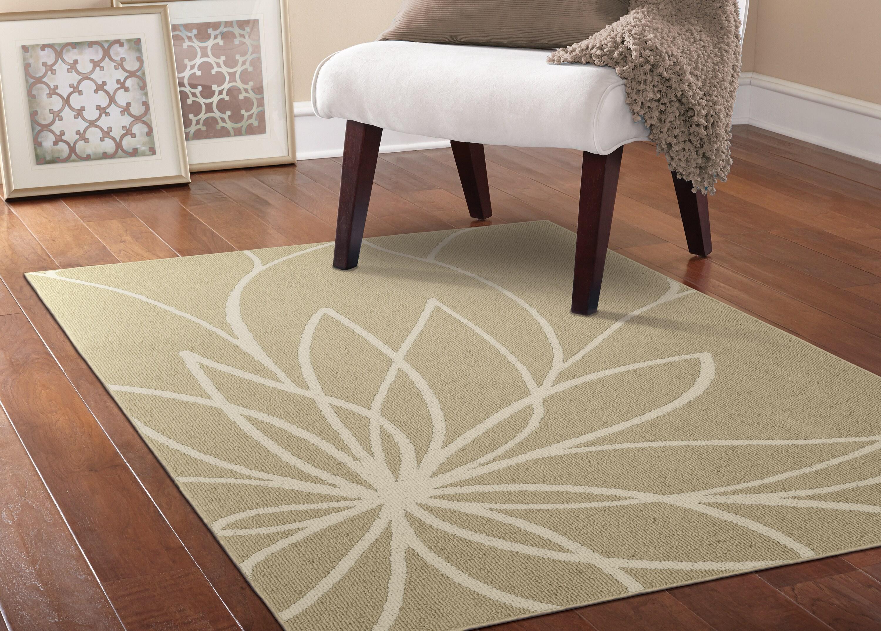 Garland Rug Grand Floral Polypropylene Tan/Ivory Indoor Area Rug, 5' x 7'