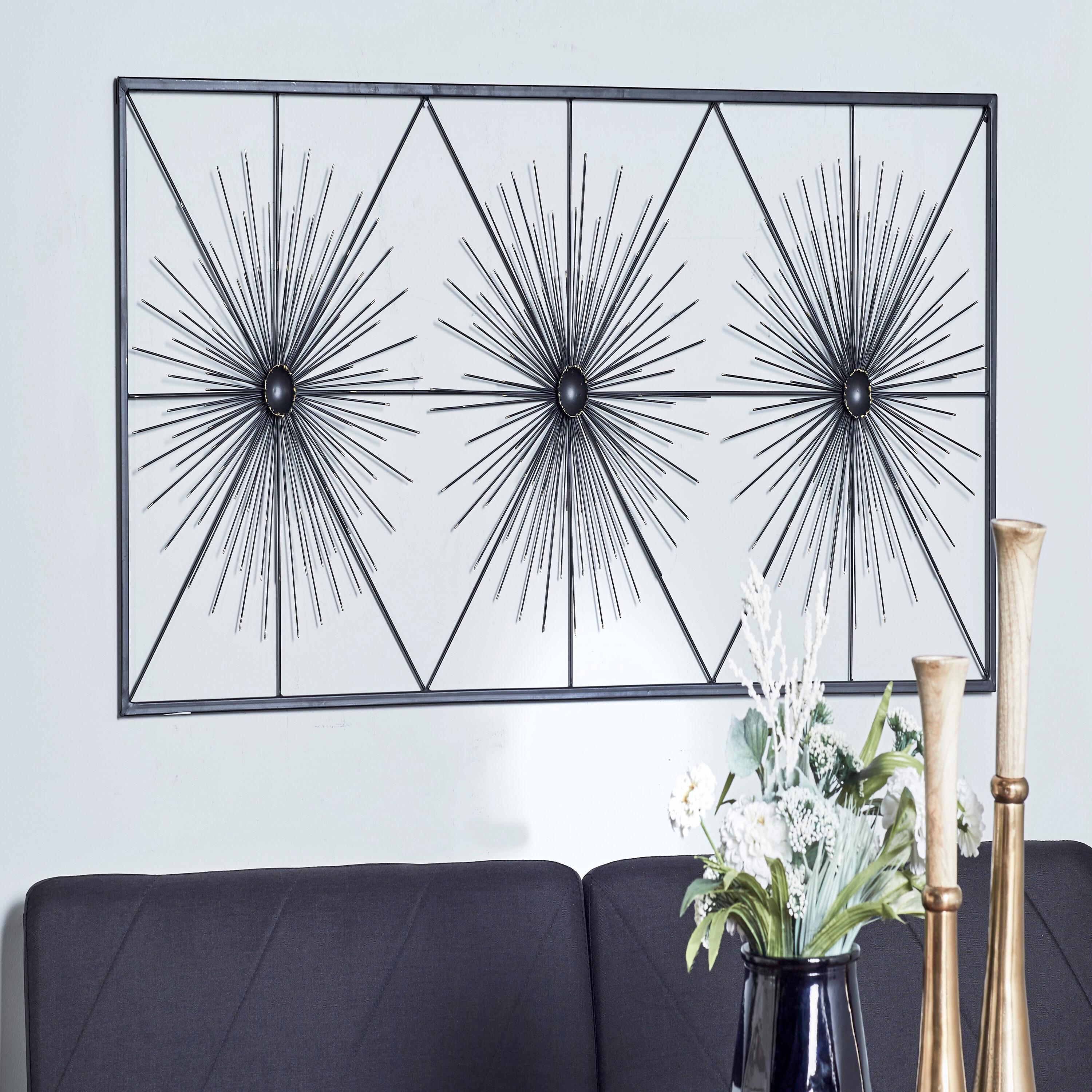 DecMode Black Metal Sea Urchin Starburst Wall Decor with Black Frame