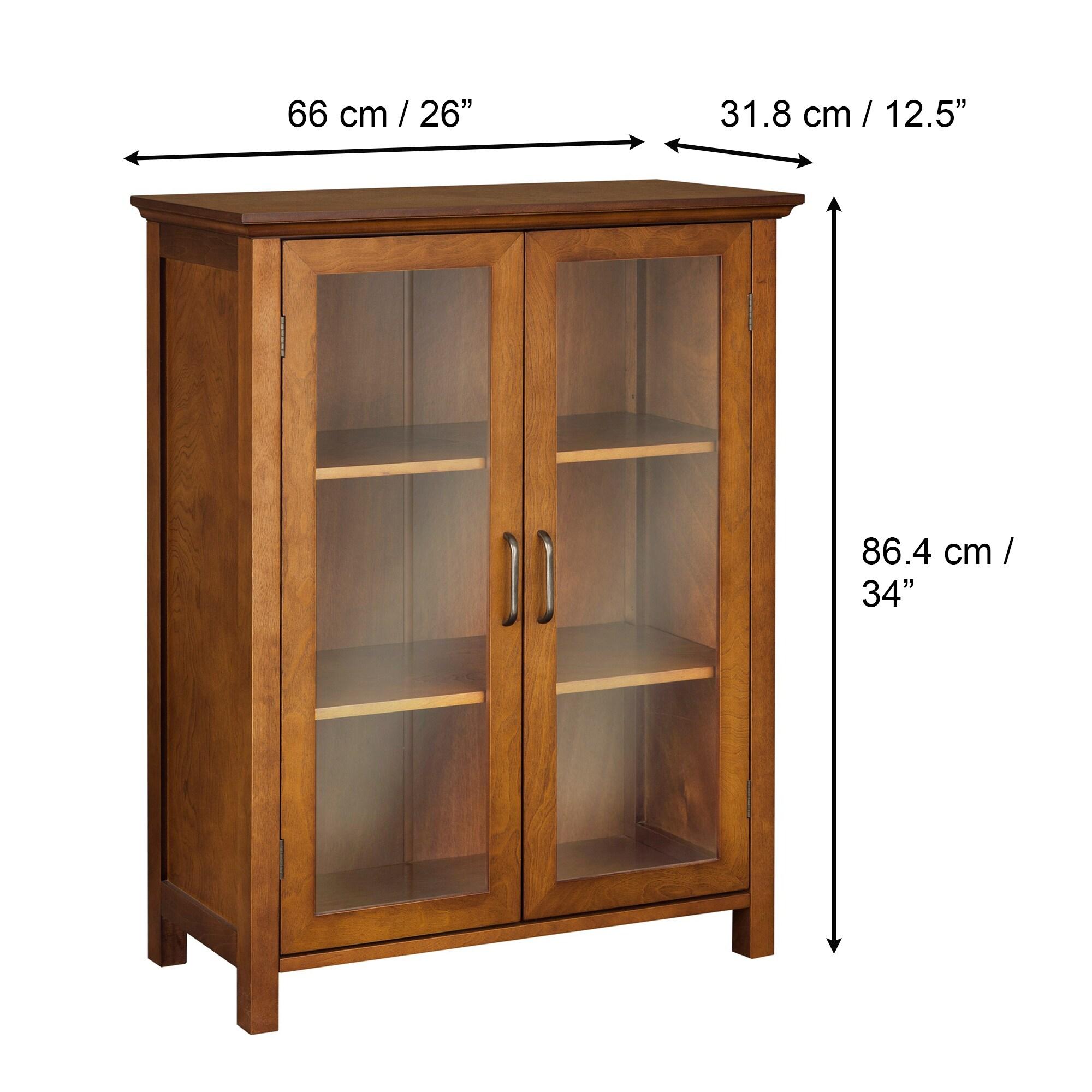 Teamson Home Avery Freestanding Two-Door Floor Accent Cabinet with Antique Brass Handles, Oiled Oak