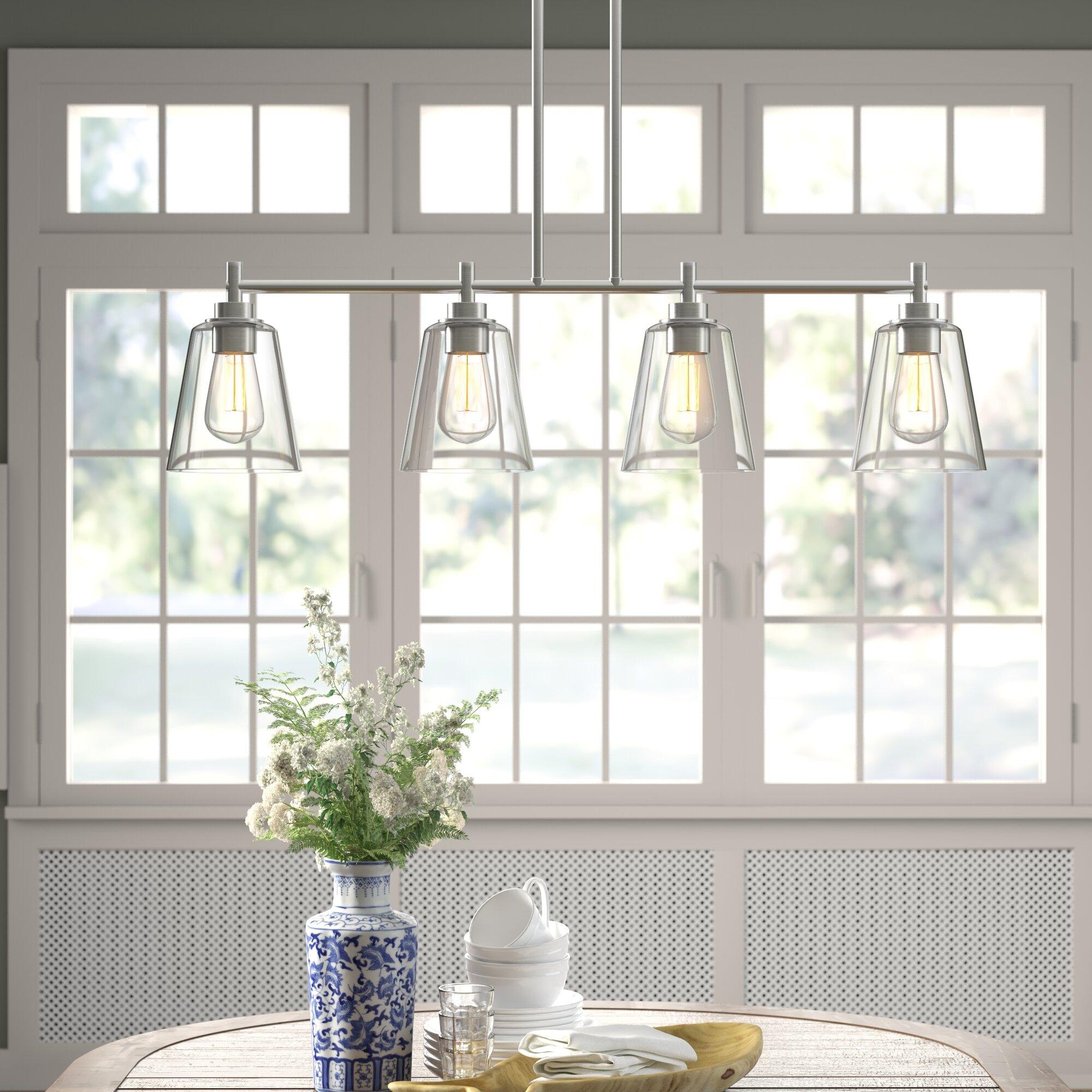 Westin Satin Platinum 34" Four-Light Island Pendant with Clear Glass Shades