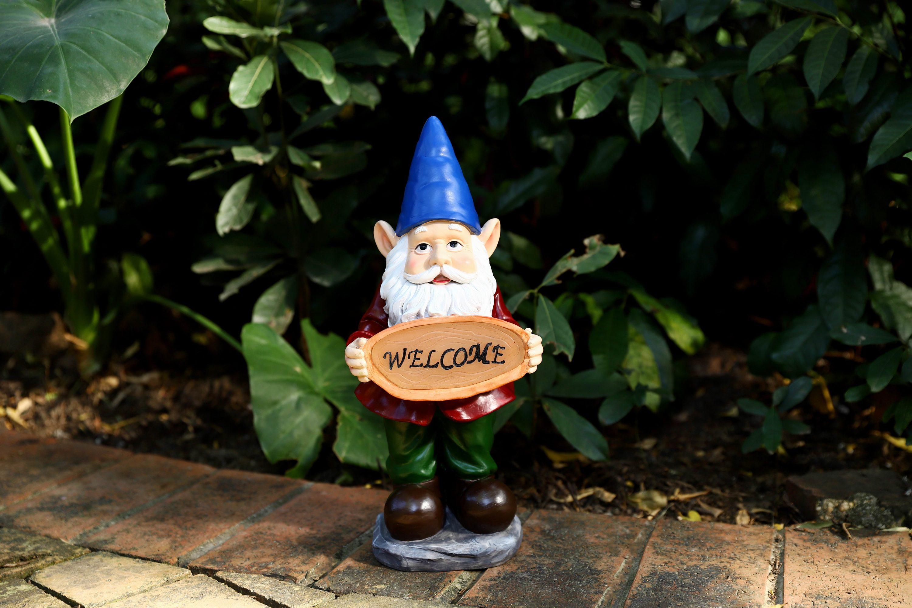 Techko Maid Resin/ABS Gnome Garden Statue: Waterproof, Hand Painted, Outdoor Decor with Solar Spotlight