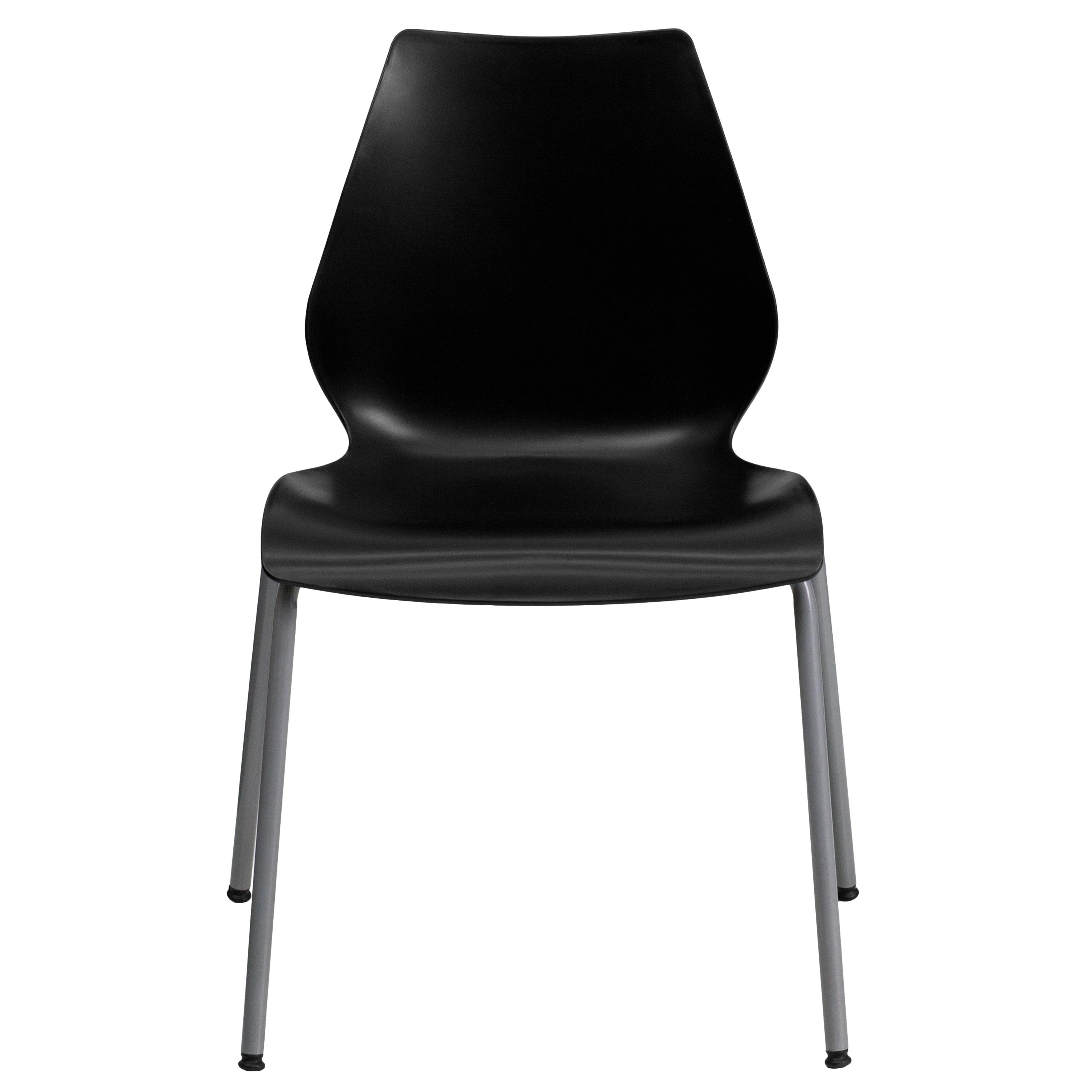 Flash Furniture HERCULES Series 770 lb. Capacity Black Stack Chair with Lumbar Support and Silver Frame