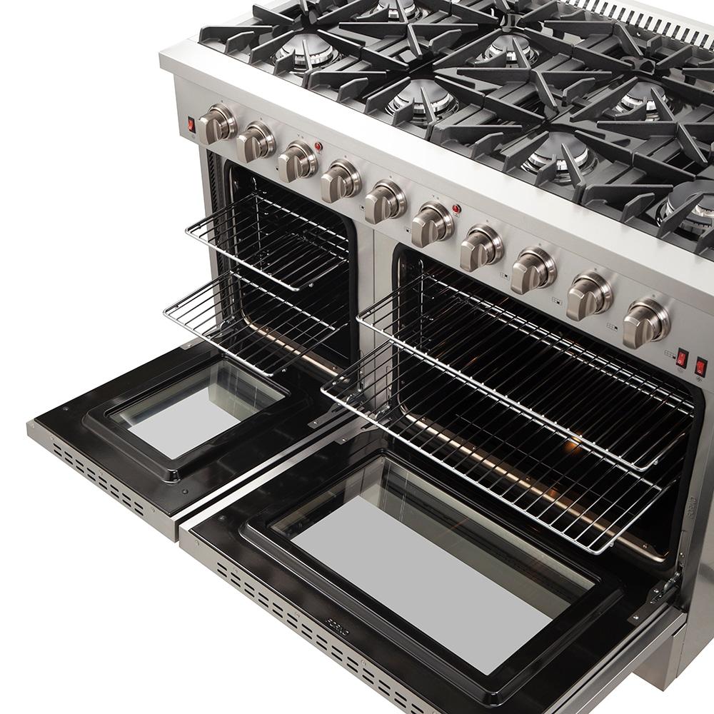 Galiano 48-inch Gas Range Stainless Steel, 8 Burners, 107,000 BTU, Griddle, Double Ovens