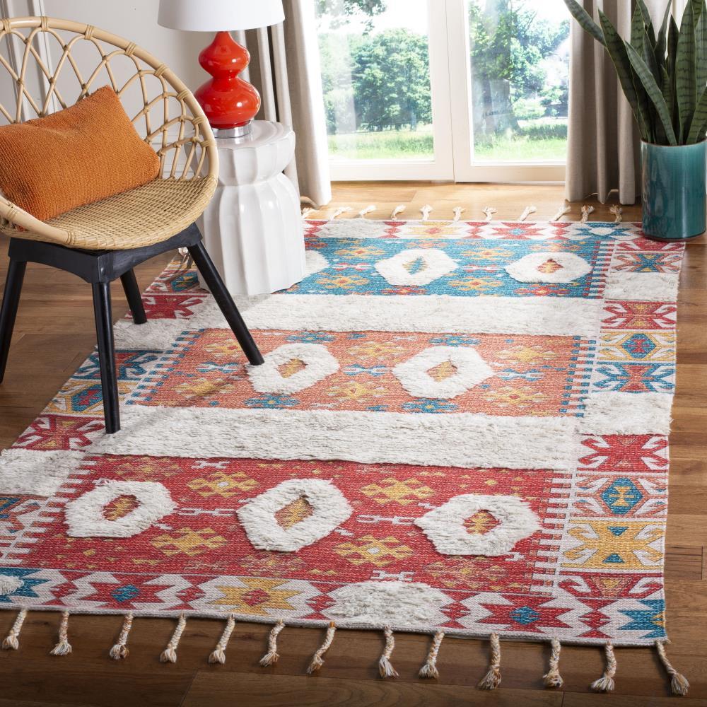 Saffron SFN105 Hand Loomed Indoor Area Rug - Rust/Beige - 5'x8' - Safavieh