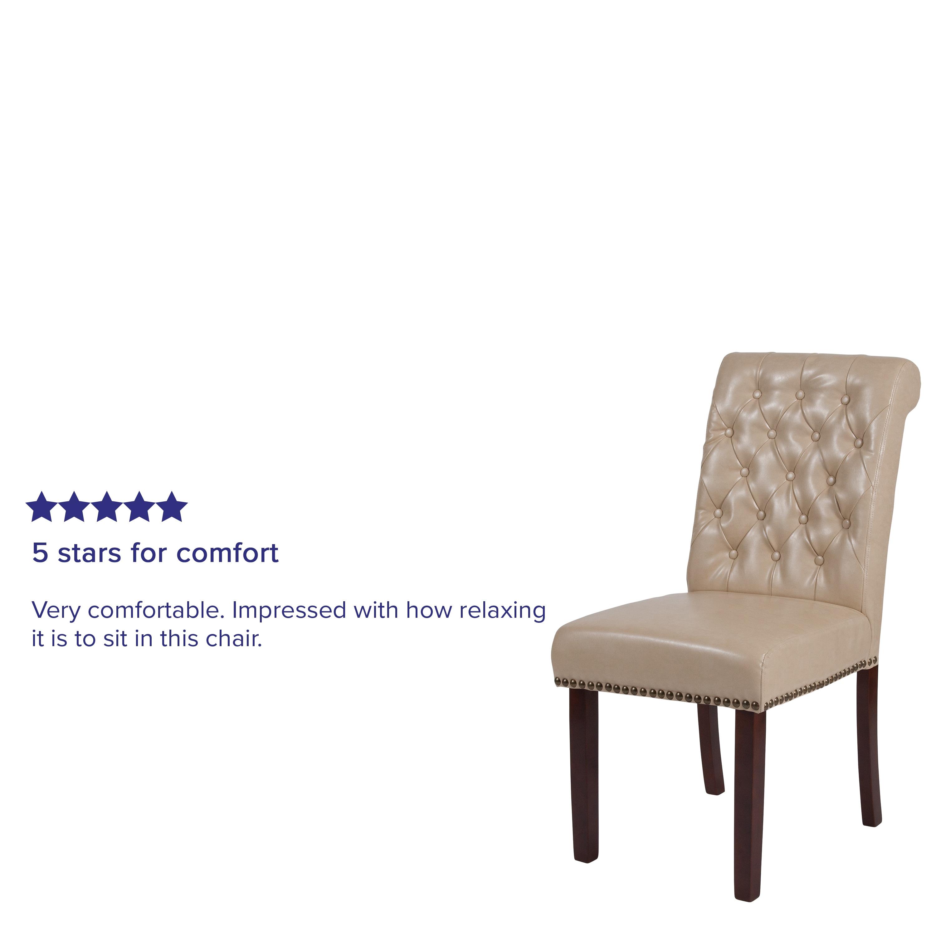 Flash Furniture HERCULES Series Beige LeatherSoft Parsons Chair with Rolled Back, Accent Nail Trim and Walnut Finish
