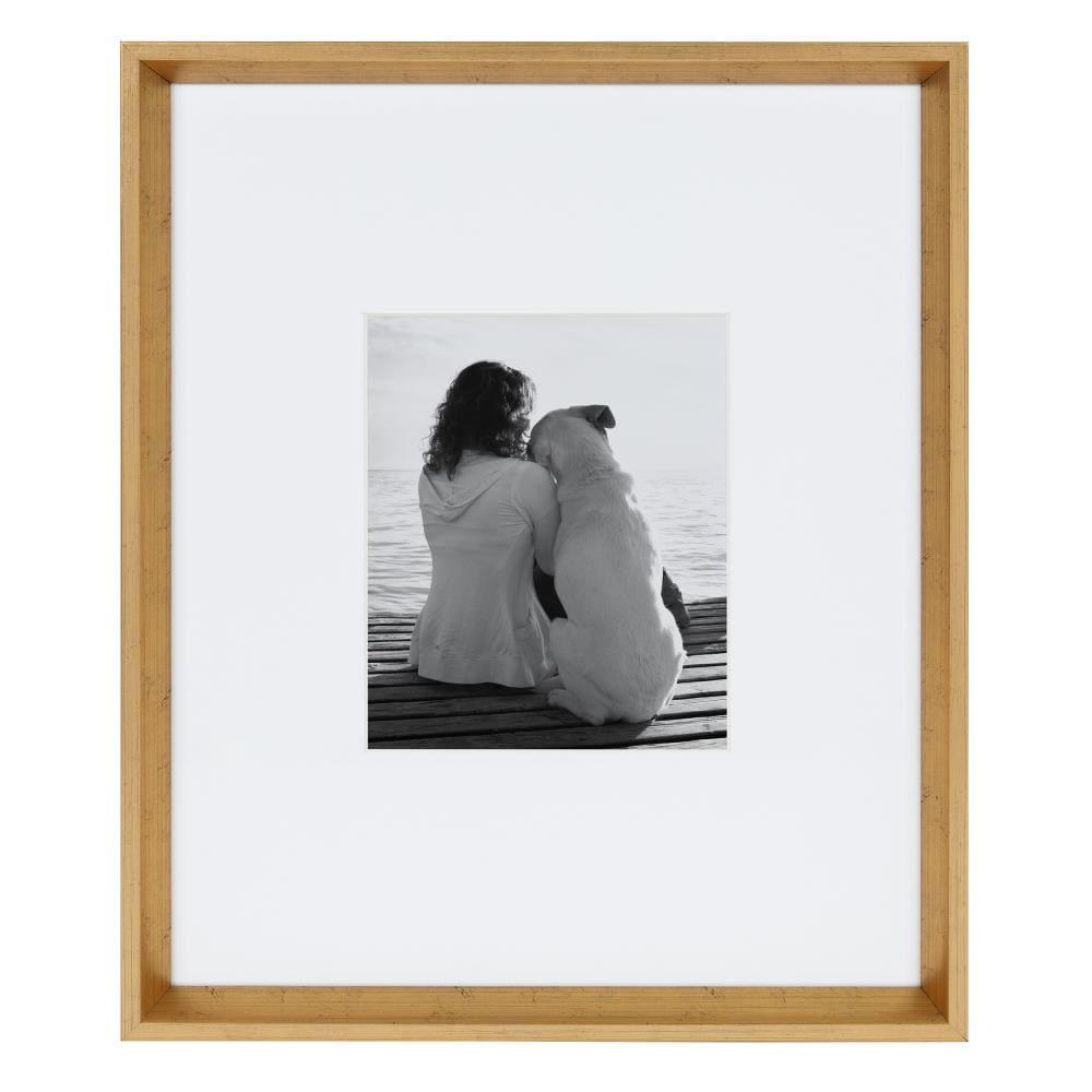 Kate and Laurel Calter Modern Wall Picture Frame Set, Gold 16x20 matted to 8x10, Pack of 3, Portrait Photo Frames for Wall Display