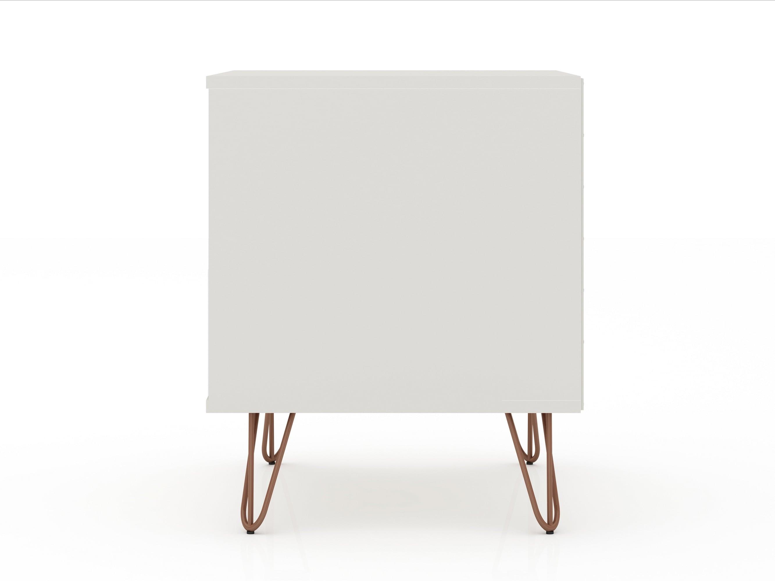 Manhattan Comfort 2.0 Rockefeller Nightstand Off White/Natural: Mid-Century Design, Splayed Metal Legs, Dual Drawers