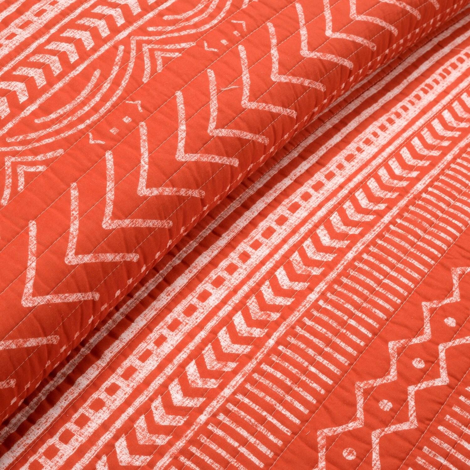 Brunt Orange Cotton Reversible 3 Piece Quilt Set
