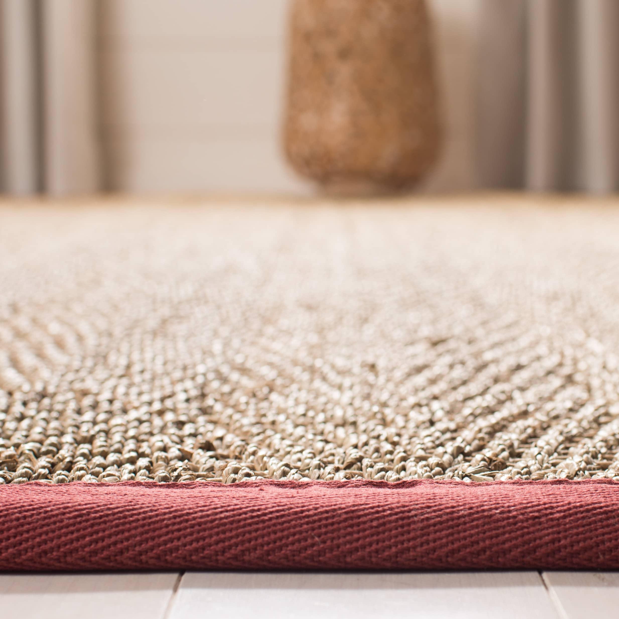 Natural and Red Herringbone Seagrass Area Rug