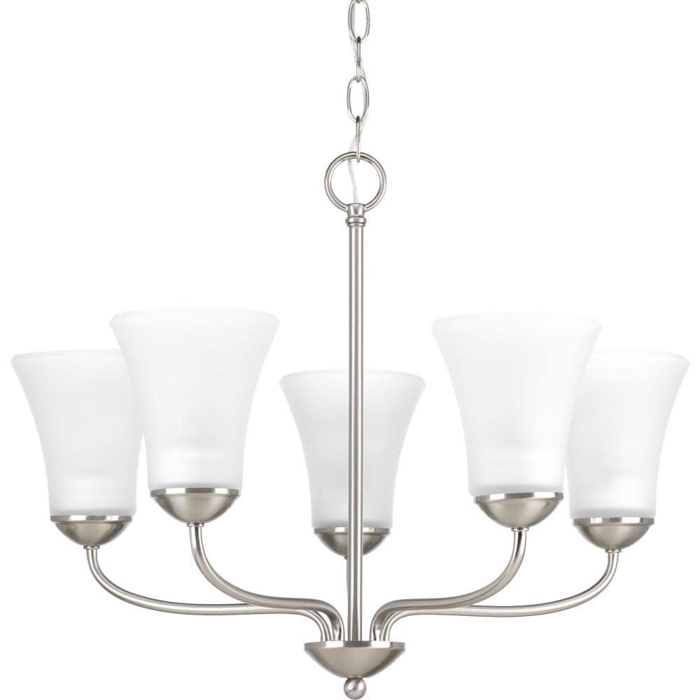 Progress Lighting, Classic Collection, 5-Light Chandelier, Brushed Nickel, Etched Glass Shades