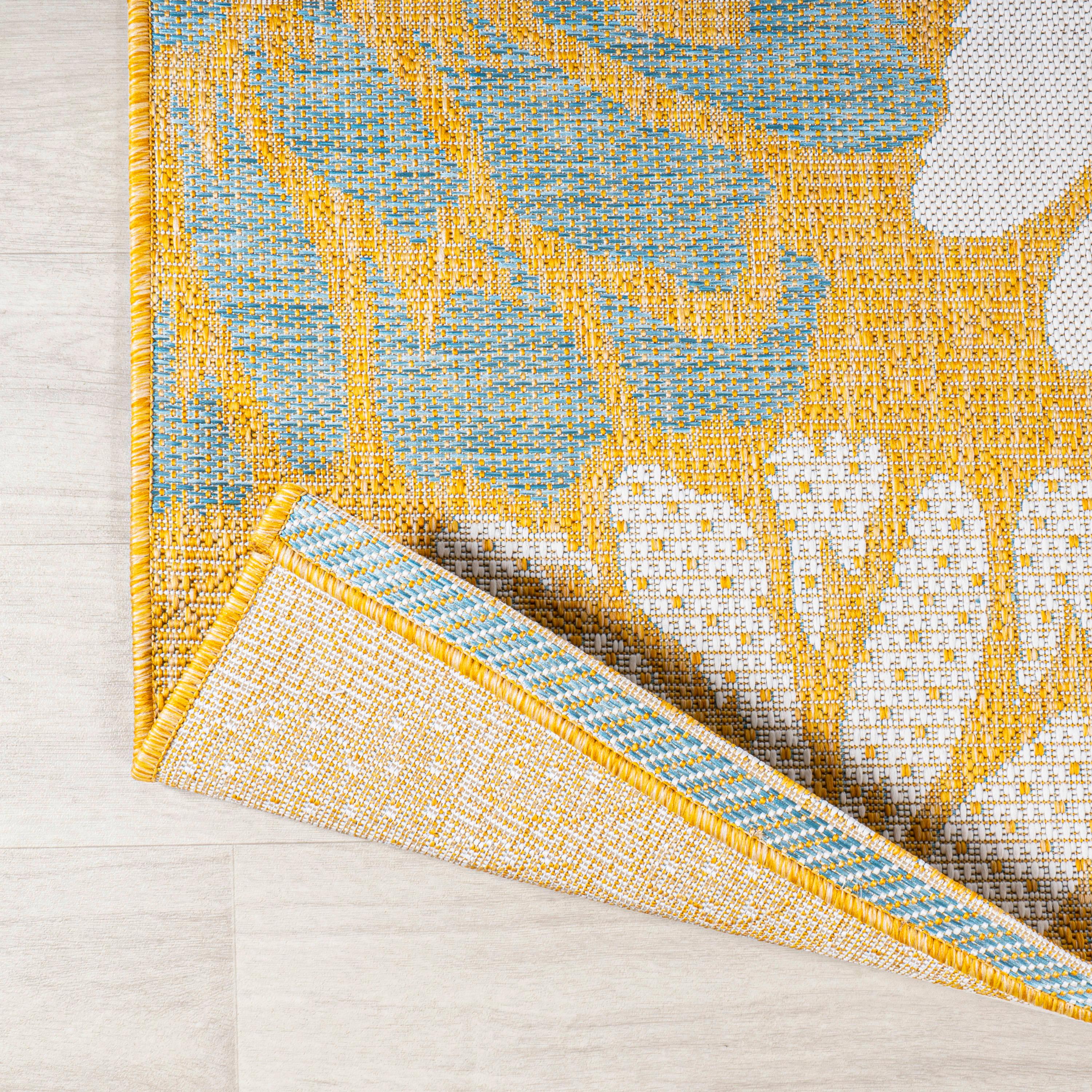 5' x 5' Zinnia Modern Floral Textured Weave Indoor/Outdoor Area Rug, Yellow/Cream - JONATHAN Y