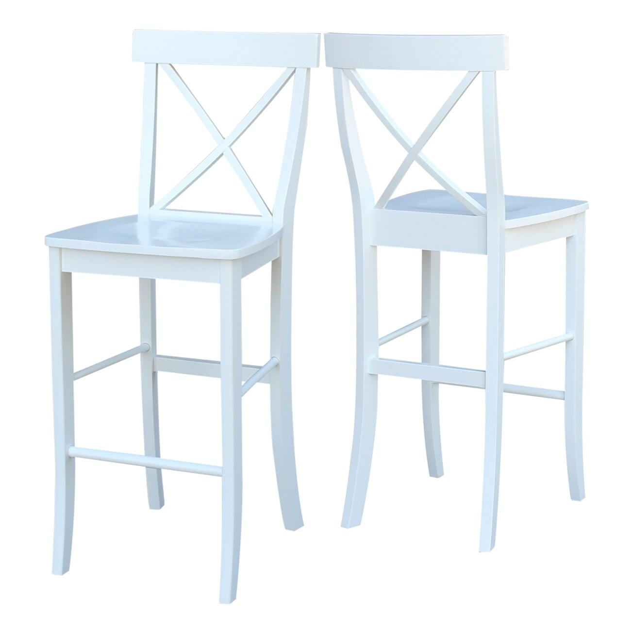 International Concepts Cross Back Solid Wood 30 in. Bar Height Stool in White