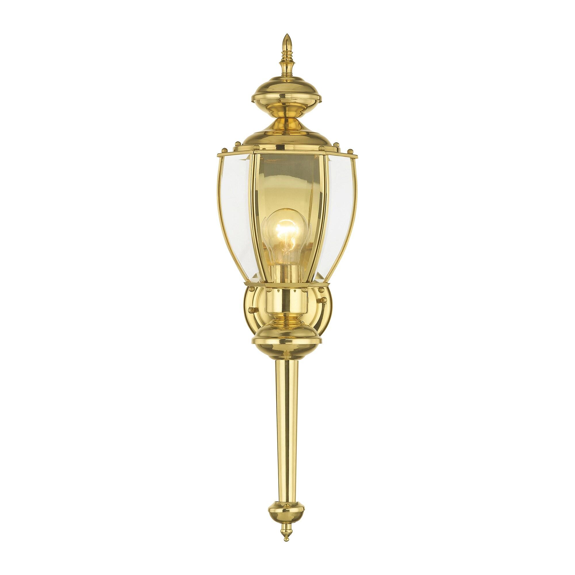 Livex Lighting Outdoor Basics 1 -Light 25.0-in H Polished Brass Hardwired Outdoor Wall Light