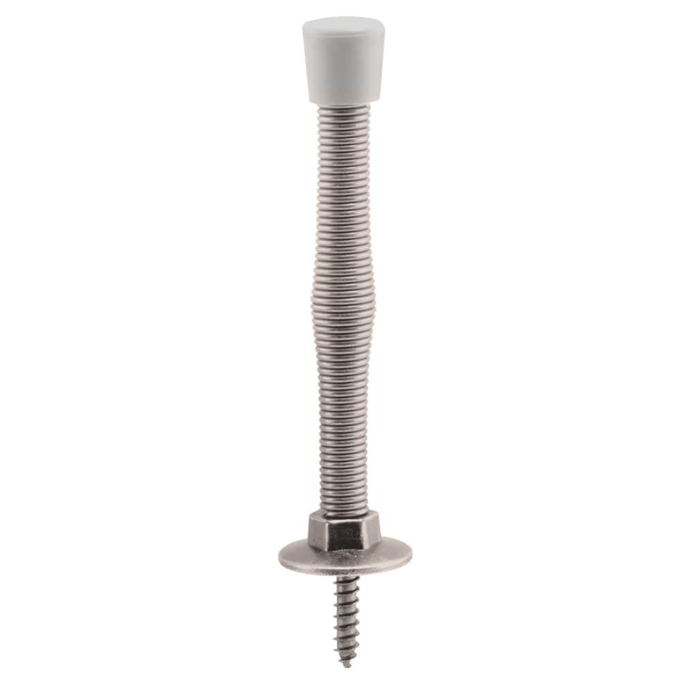 Prime-Line Door Stop, Spring Steel, Satin Nickel, Rubber Tip, Baseboard Mount (Single Pack)