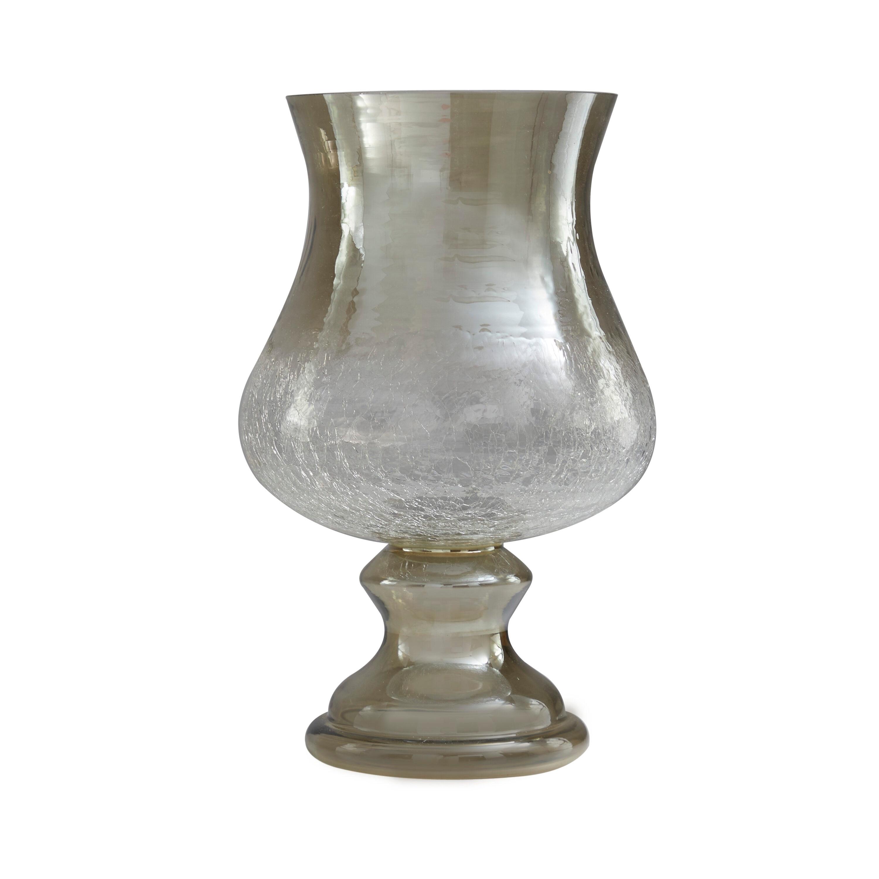 DecMode Gold Glass Handmade Turned Style Pillar Hurricane Lamp with Smoked Glass Finish