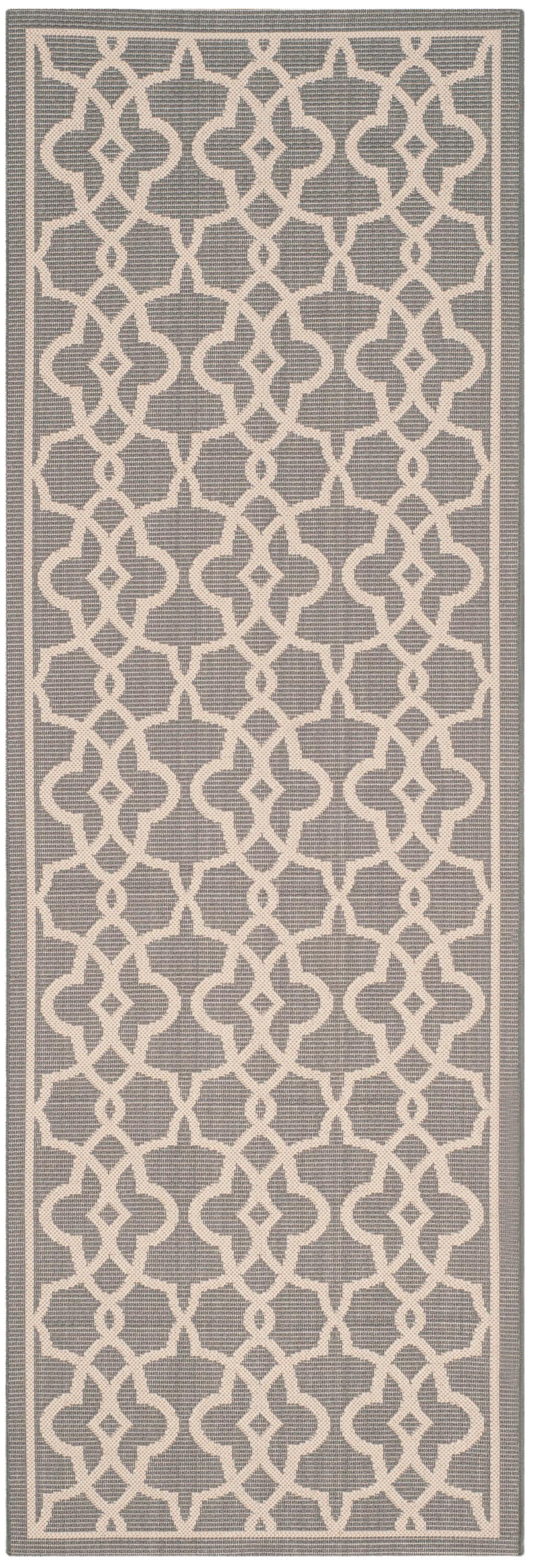 SAFAVIEH Courtyard Carlos Oriental Indoor/Outdoor Runner Rug, Grey/Beige, 2'7" x 8'2"