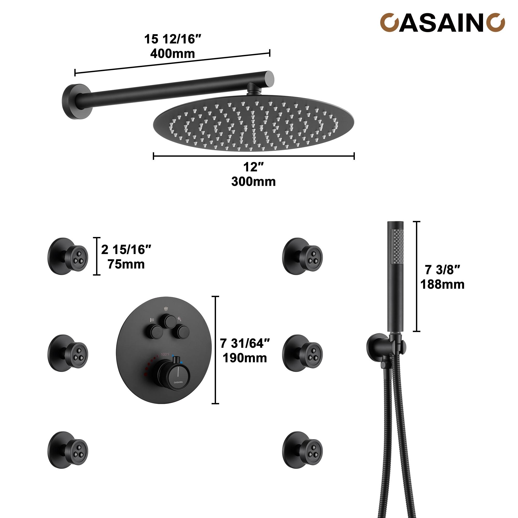 Thermostatic Rainfall Shower System with Rough in-Valve and Shower Body Spray