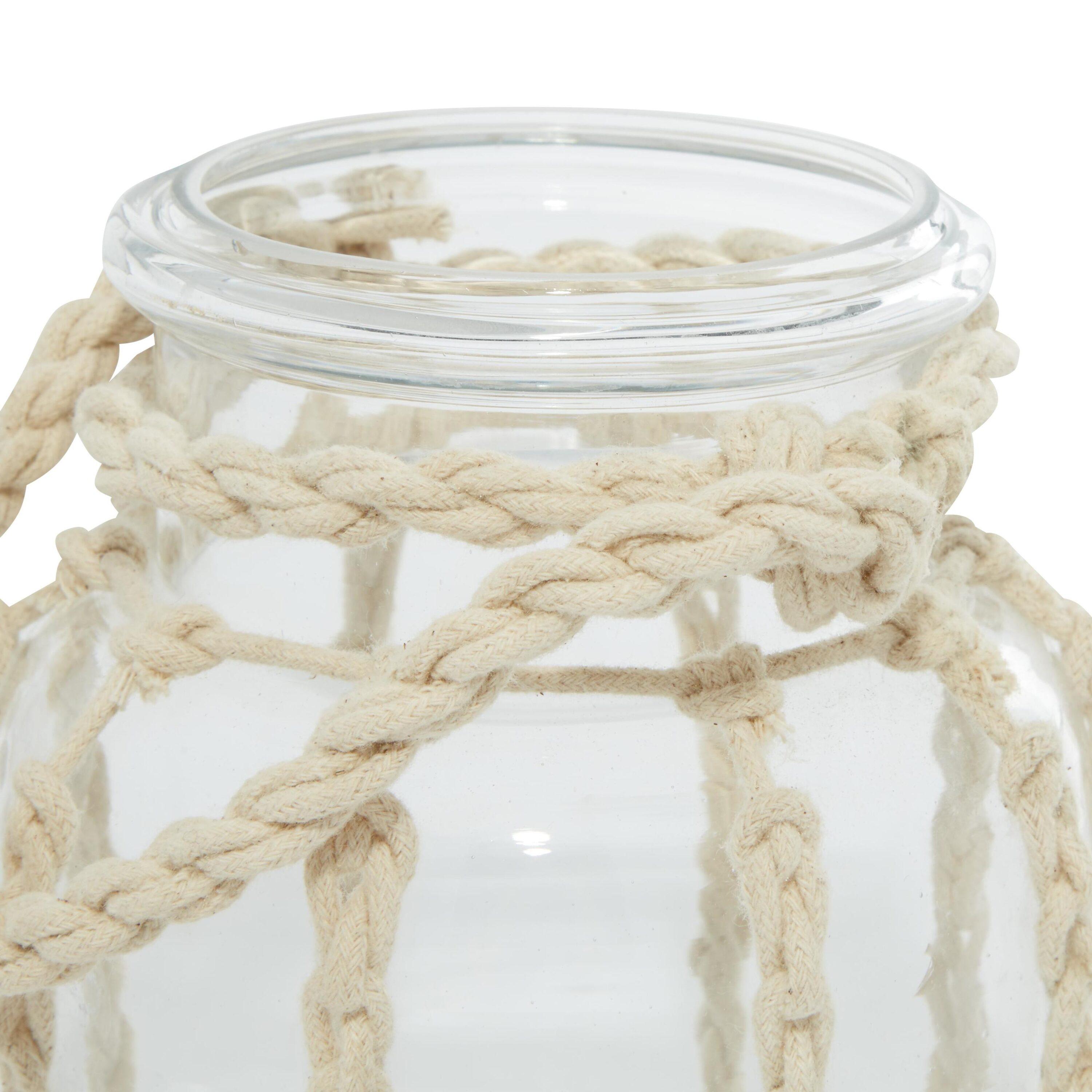 DecMode Clear Glass Decorative Candle Lantern with Rope Handle