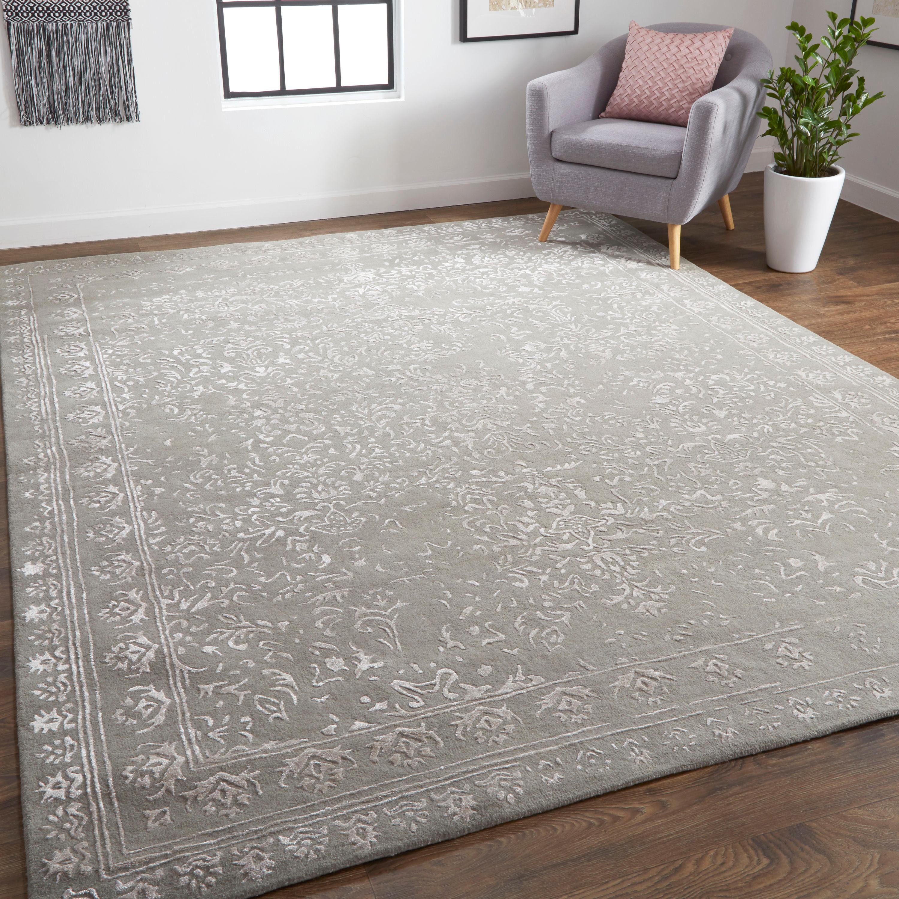 Feizy Bella Transitional Oriental, Gray/Taupe/Silver, 8' x 10' Area Rug Handmade Sheen Bohemian & Eclectic Bordered Floor Rug for Living room Bedroom