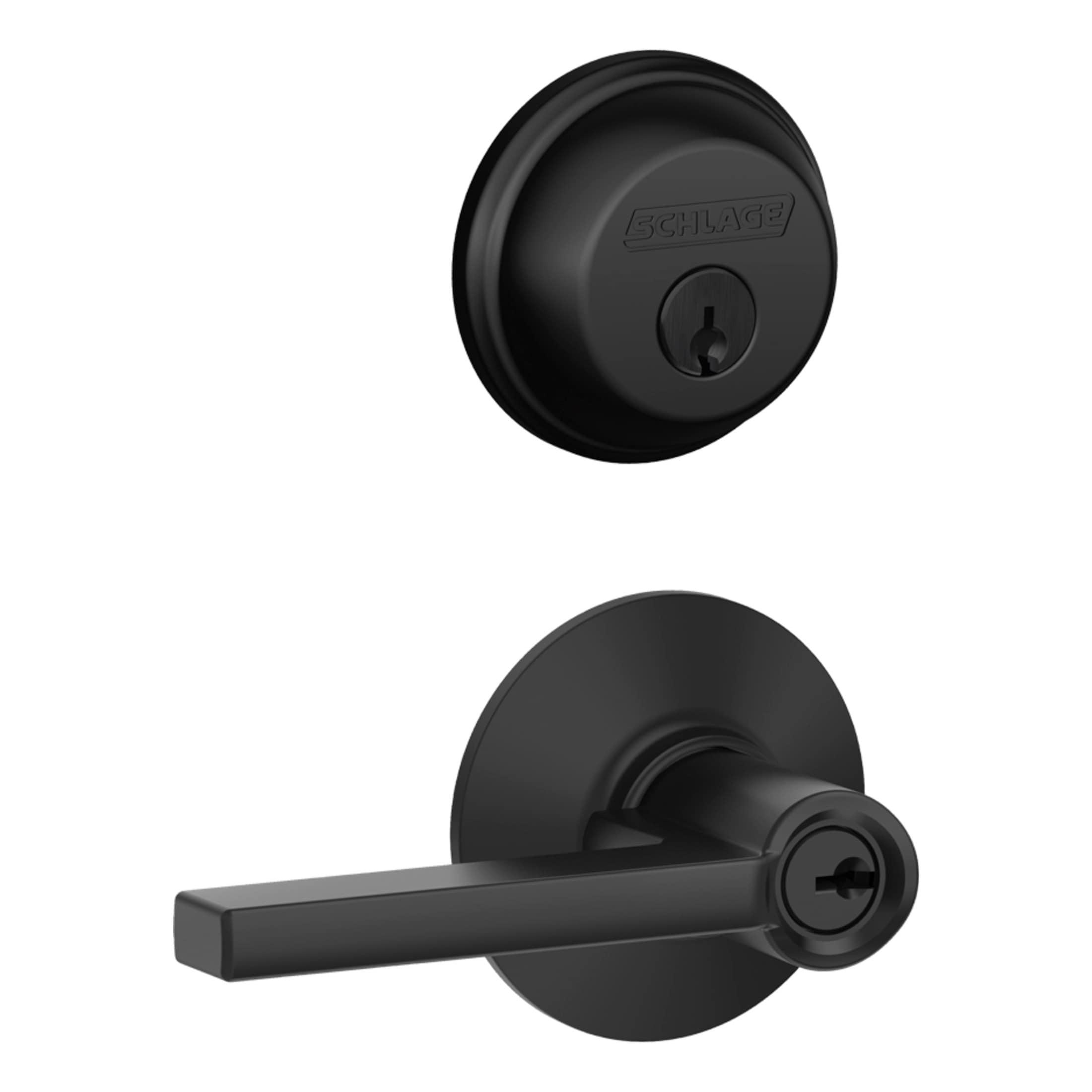 Schlage Latitude Straight/Contemporary Matte Black Entry Knob and Single Cylinder Deadbolt Right