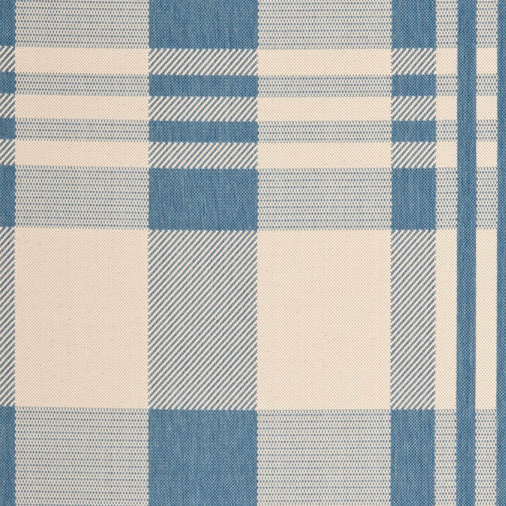 SAFAVIEH Courtyard Benjamin Plaid Indoor/Outdoor Runner Rug, 2'3" x 6'7", Beige/Blue