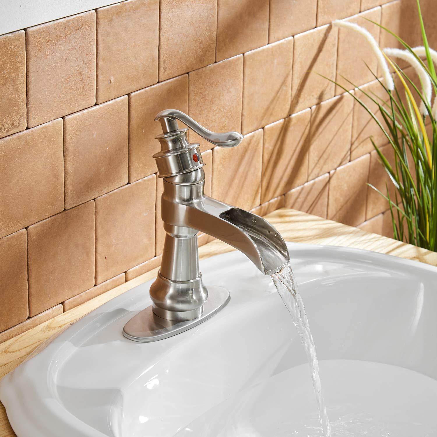 BWE Single Hole Single-Handle Low-Arc Bathroom Faucet in Brushed Nickel