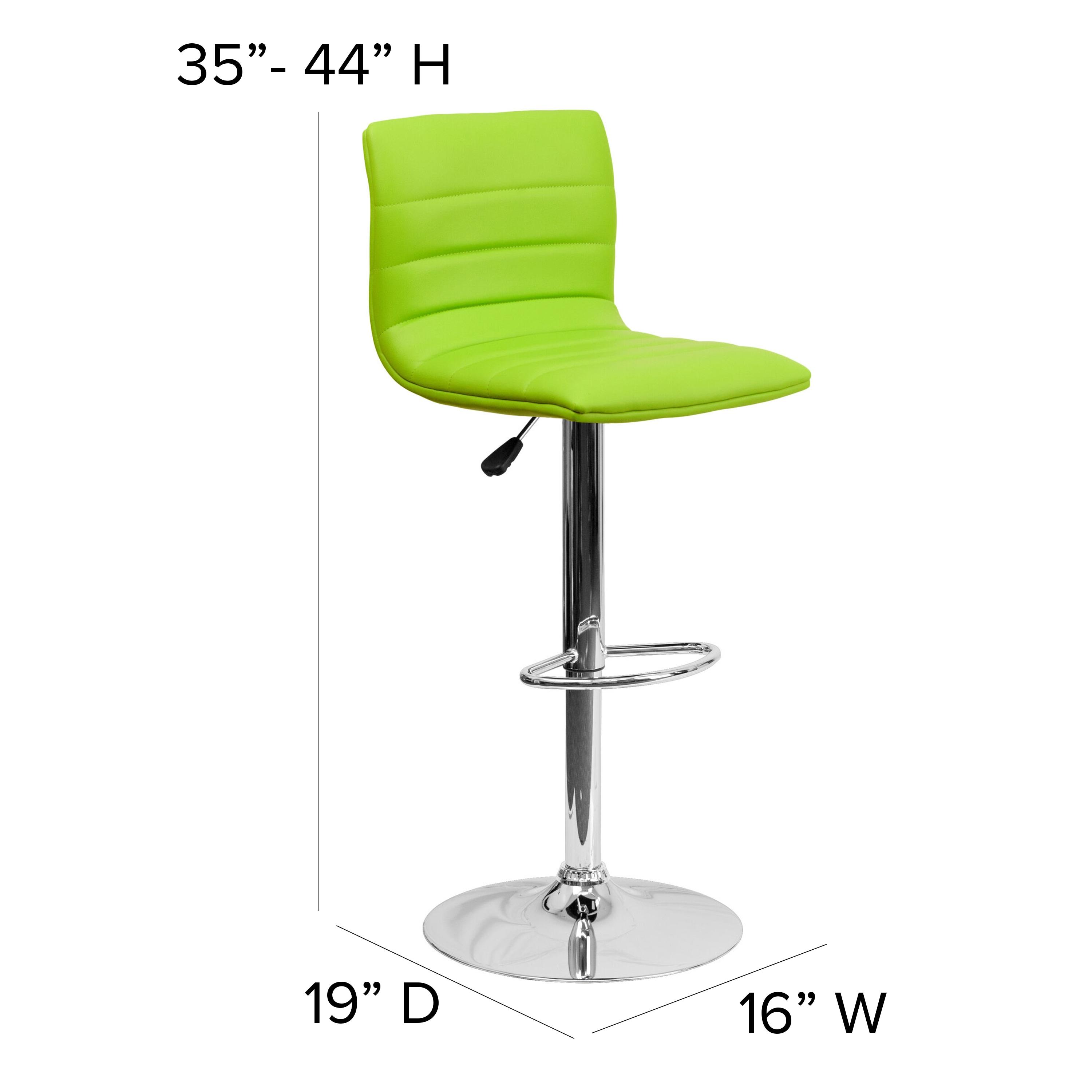 Flash Furniture Modern Green Vinyl Adjustable Bar Stool with Back, Counter Height Swivel Stool with Chrome Pedestal Base