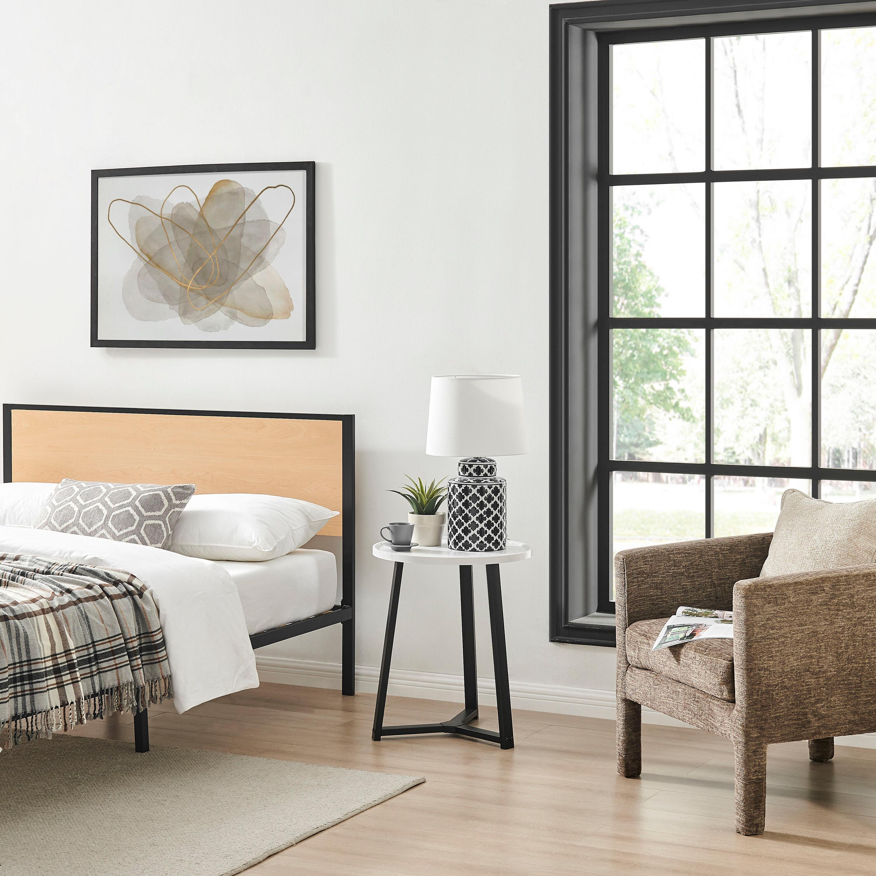 Danya B. 23.3"x19.7" Harper Round Mid-Century Side Accent Table with Modern Pedestal Legs White Marble/Black: Chic Furniture for Living Room