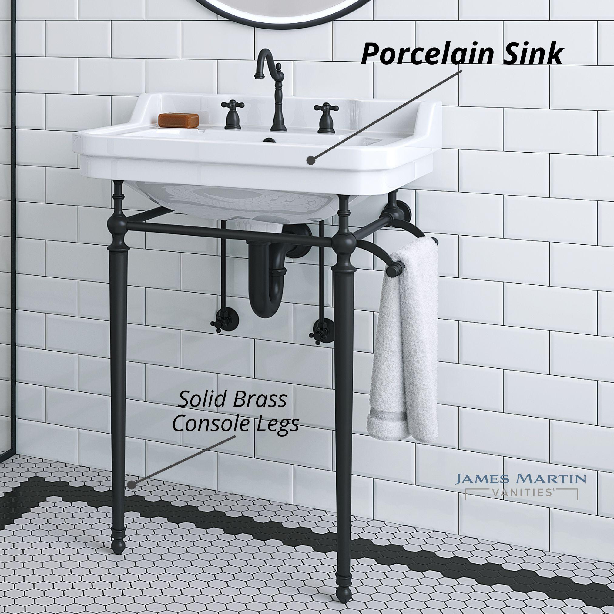 Wellington 24'' Matte Black Porcelain Console Sink with Towel Rack