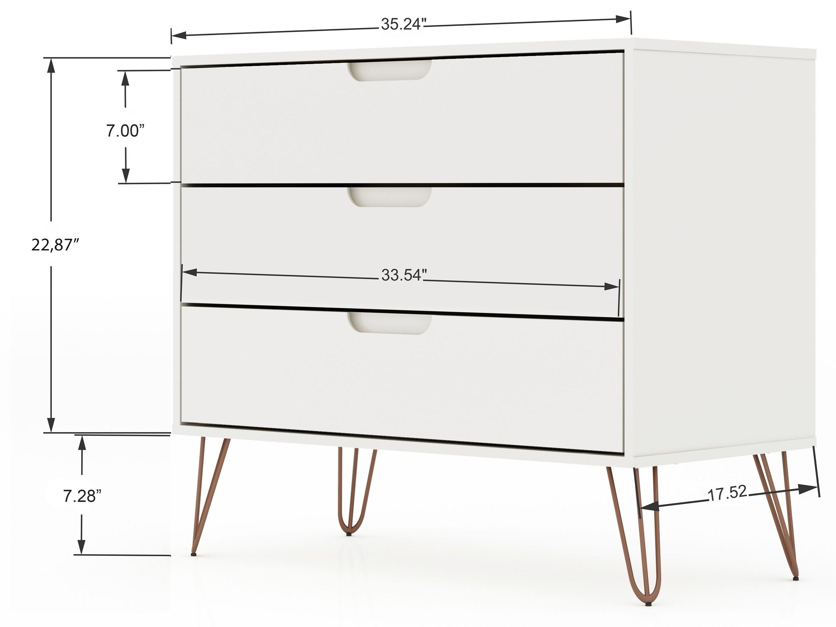 Set of 2 Rockefeller 3 Drawer Dresser Nature/Textured Gray - Manhattan Comfort: MDF Bedroom Storage, 6 Drawers