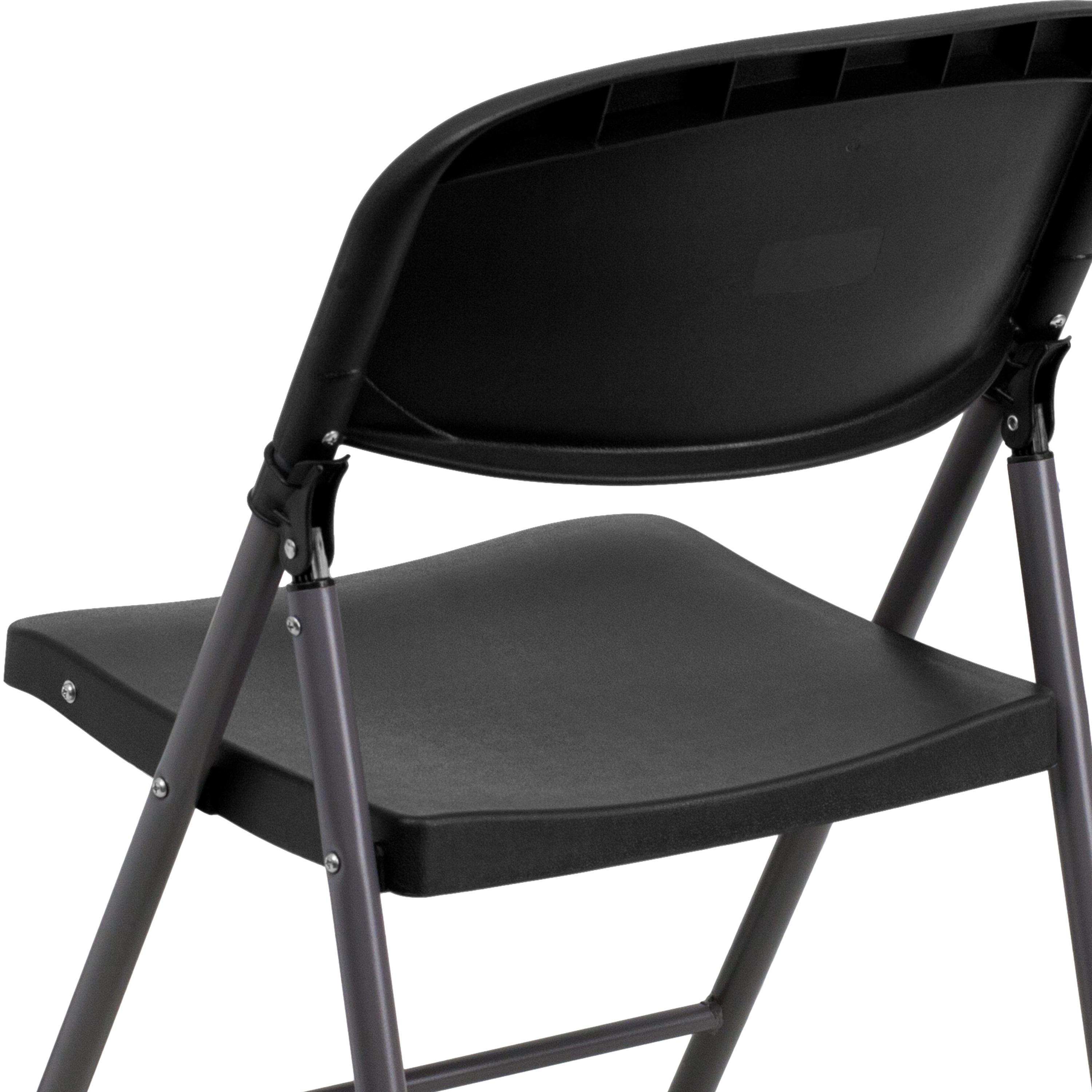 Flash Furniture HERCULES Series 330 lb. Capacity Black Plastic Folding Chair with Charcoal Frame