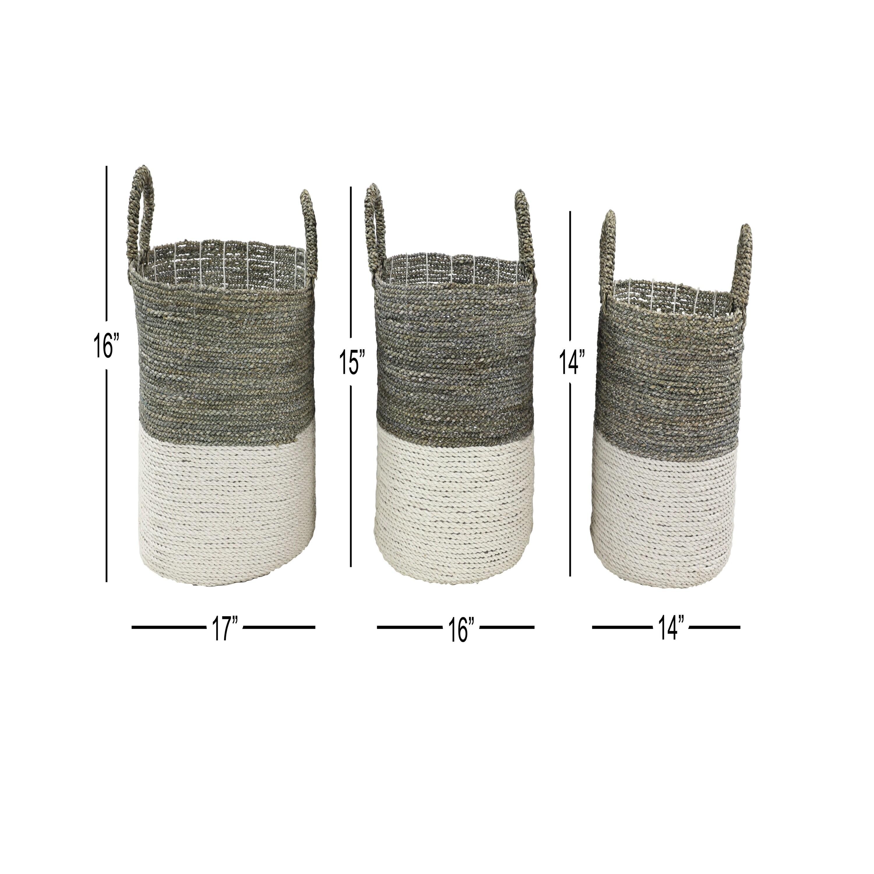 DecMode 17", 16", 14" White Sea Grass Contemporary Storage Basket, 3 - Pieces