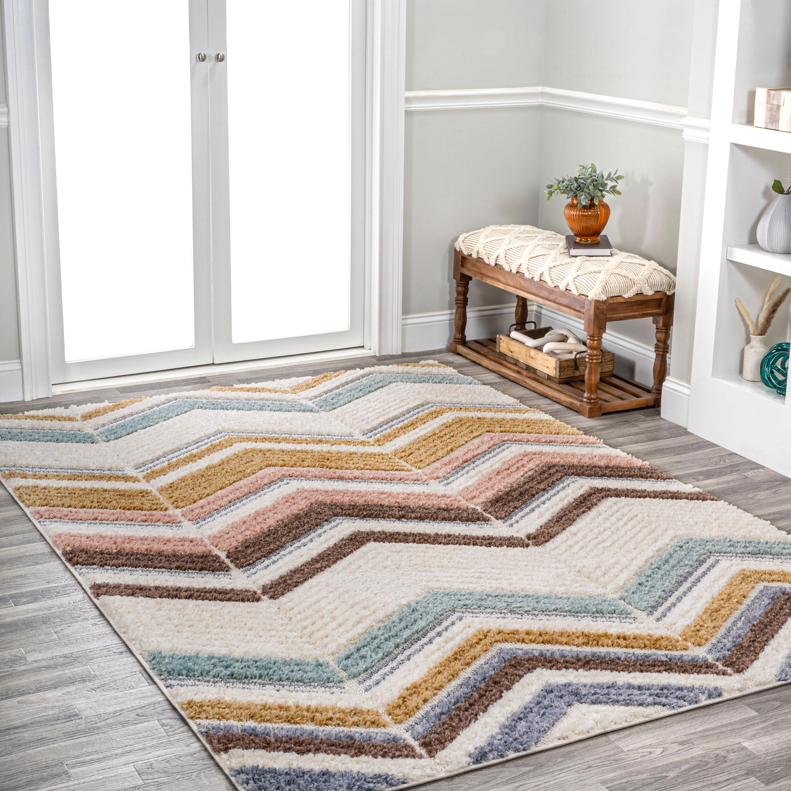 3' x 5' Elin Chevron High-Low Area Rug, Multi/Cream - JONATHAN Y