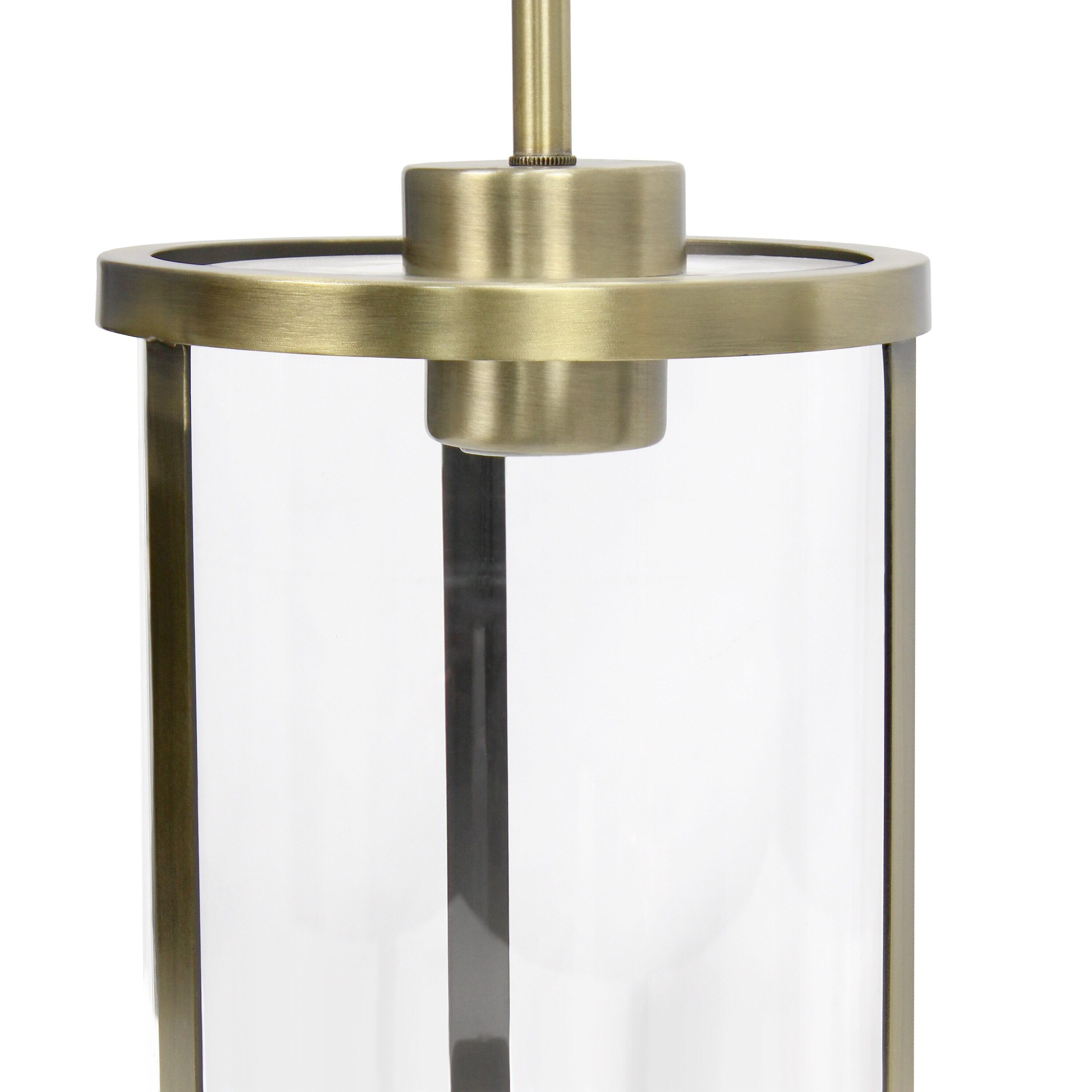 1-Light 9.25" Modern Farmhouse Adjustable Hanging Cylindrical Clear Glass Pendant Fixture with Metal Accent - Lalia Home