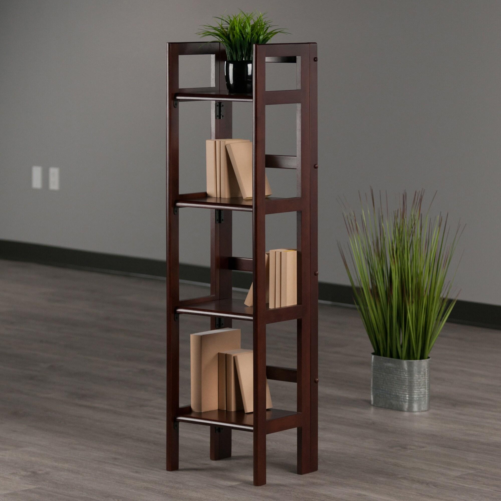 51.34" Terry Folding Bookcase Walnut - Winsome: Beech Wood, 4 Shelves, Space Saver