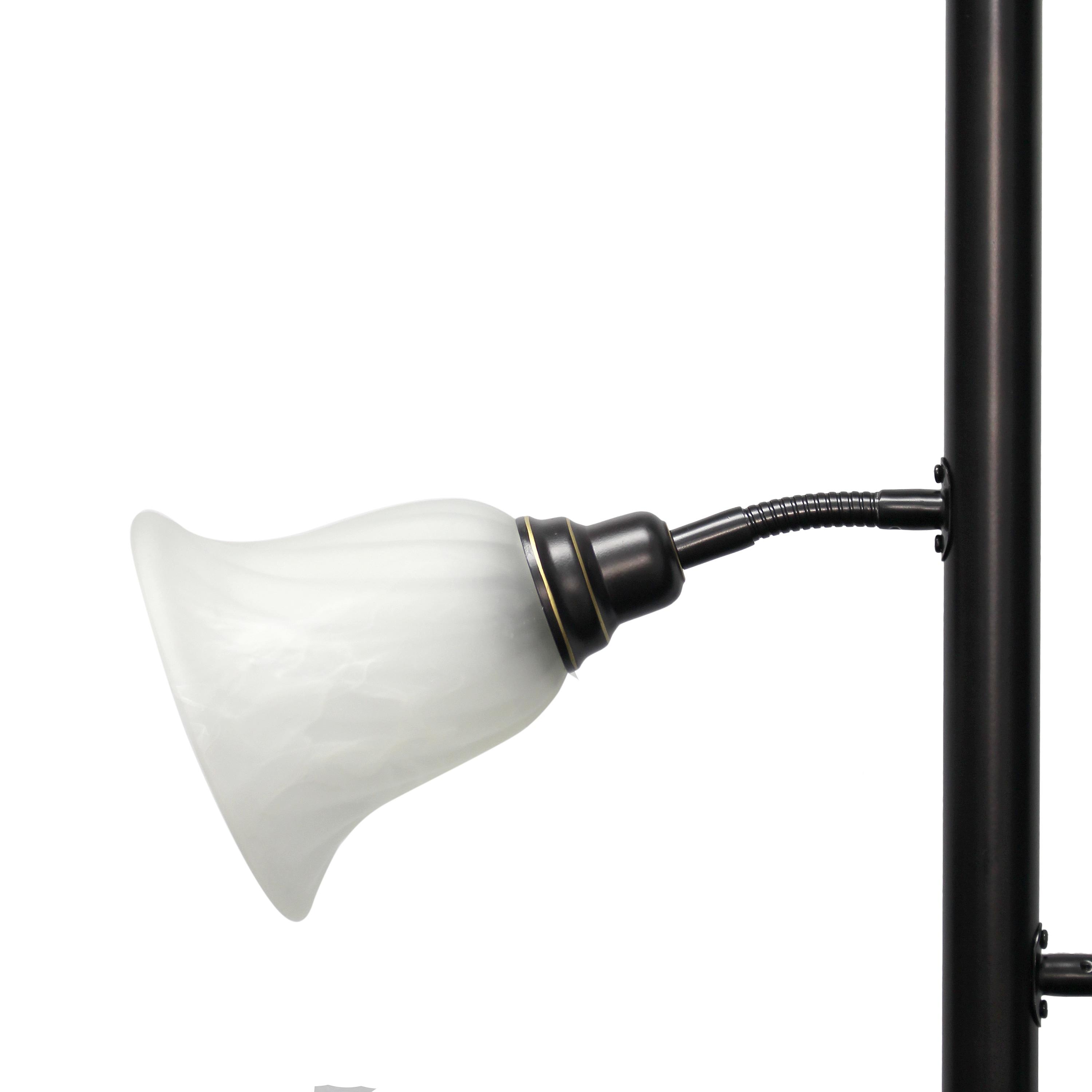 Torchiere Floor Lamp with 2 Reading Lights and Scalloped Glass Shades Bronze/White - Lalia Home: Adjustable, UL Listed, Metal Body