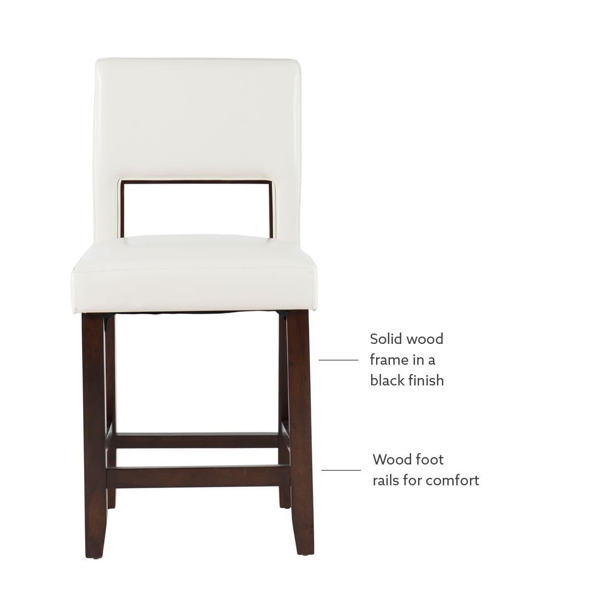 Linon 24" Vega Padded Back and Seat Faux Leather Counter Height Barstool Hardwood White: Rubberwood Legs, Polyurethane Upholstery