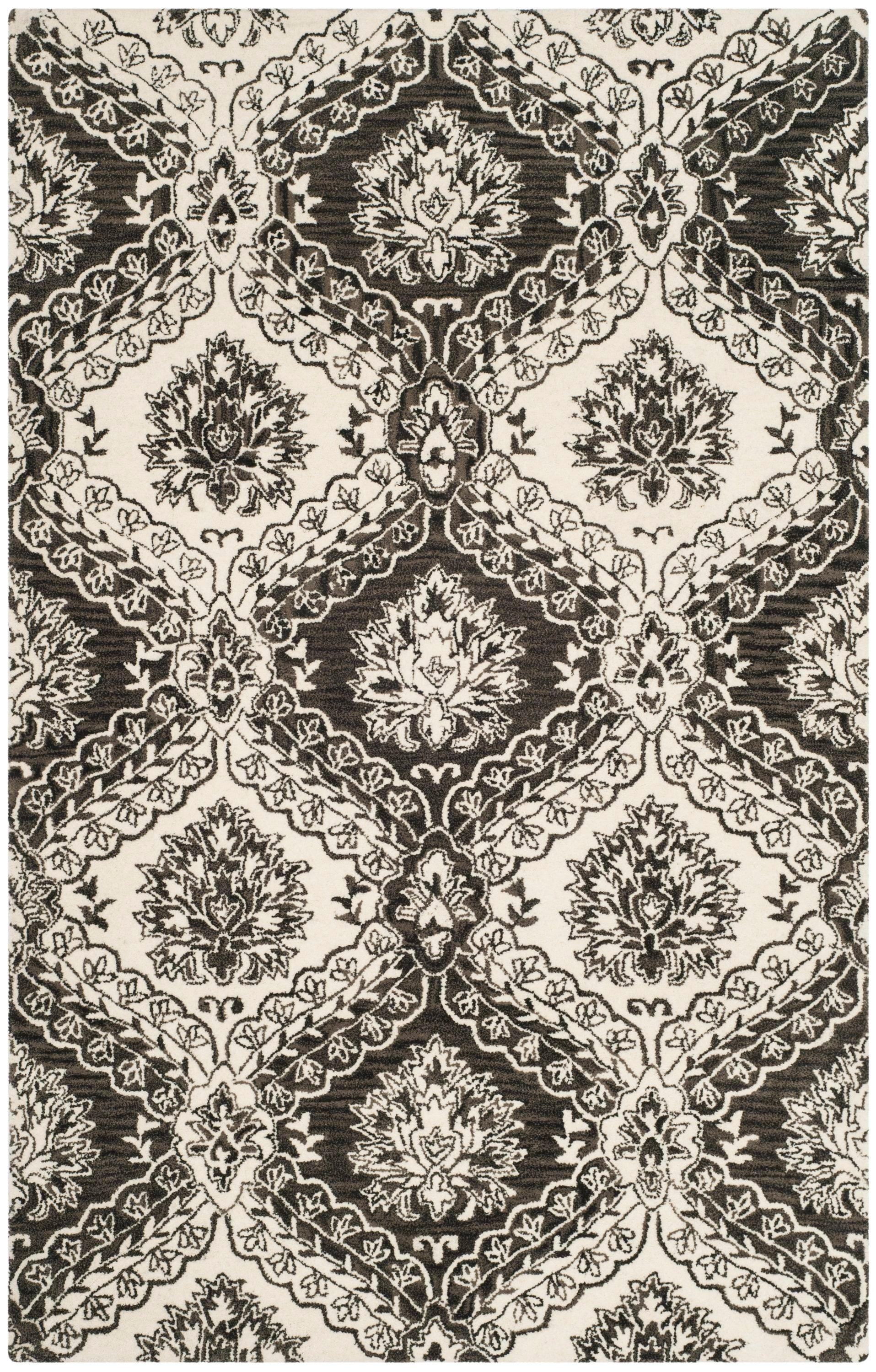 Blossom BLM601 Hand Tufted Area Rug - Charcoal/Ivory - 5'x8' - Safavieh.