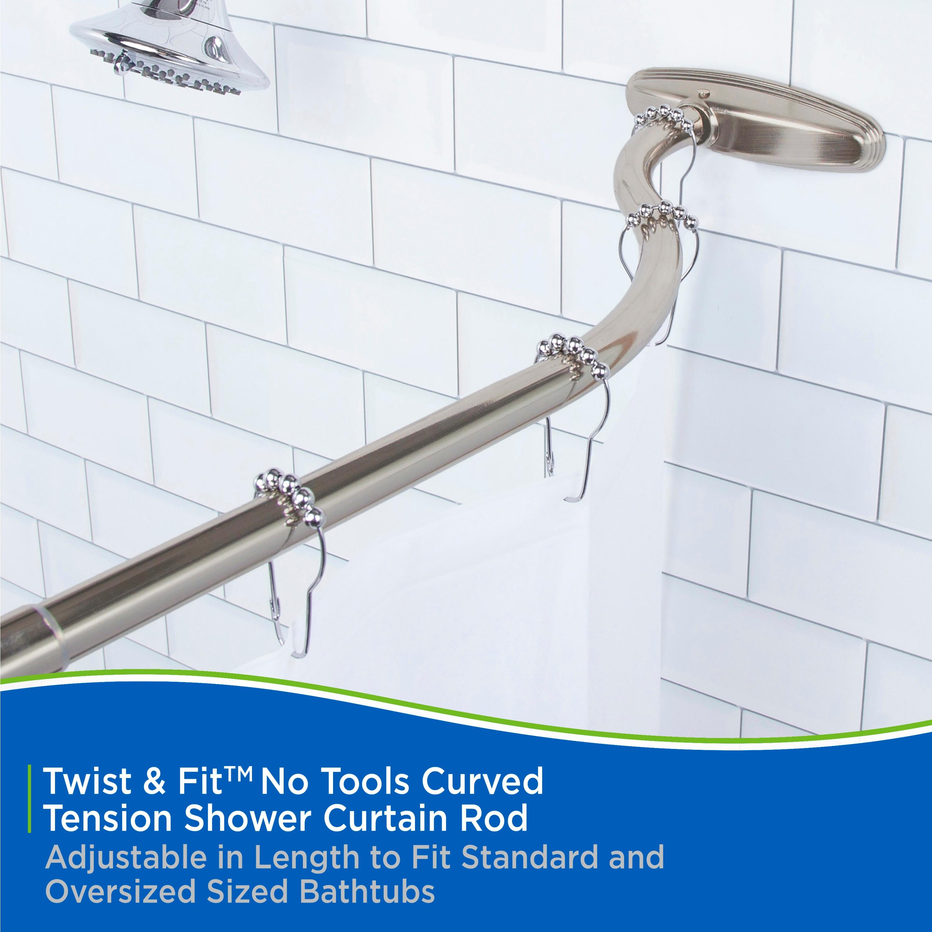 Kenney® Twist & Fit™ No Tools Curved Rust-Resistant Painted Steel Tension Shower Curtain Rod, 57-72", Brushed Nickel