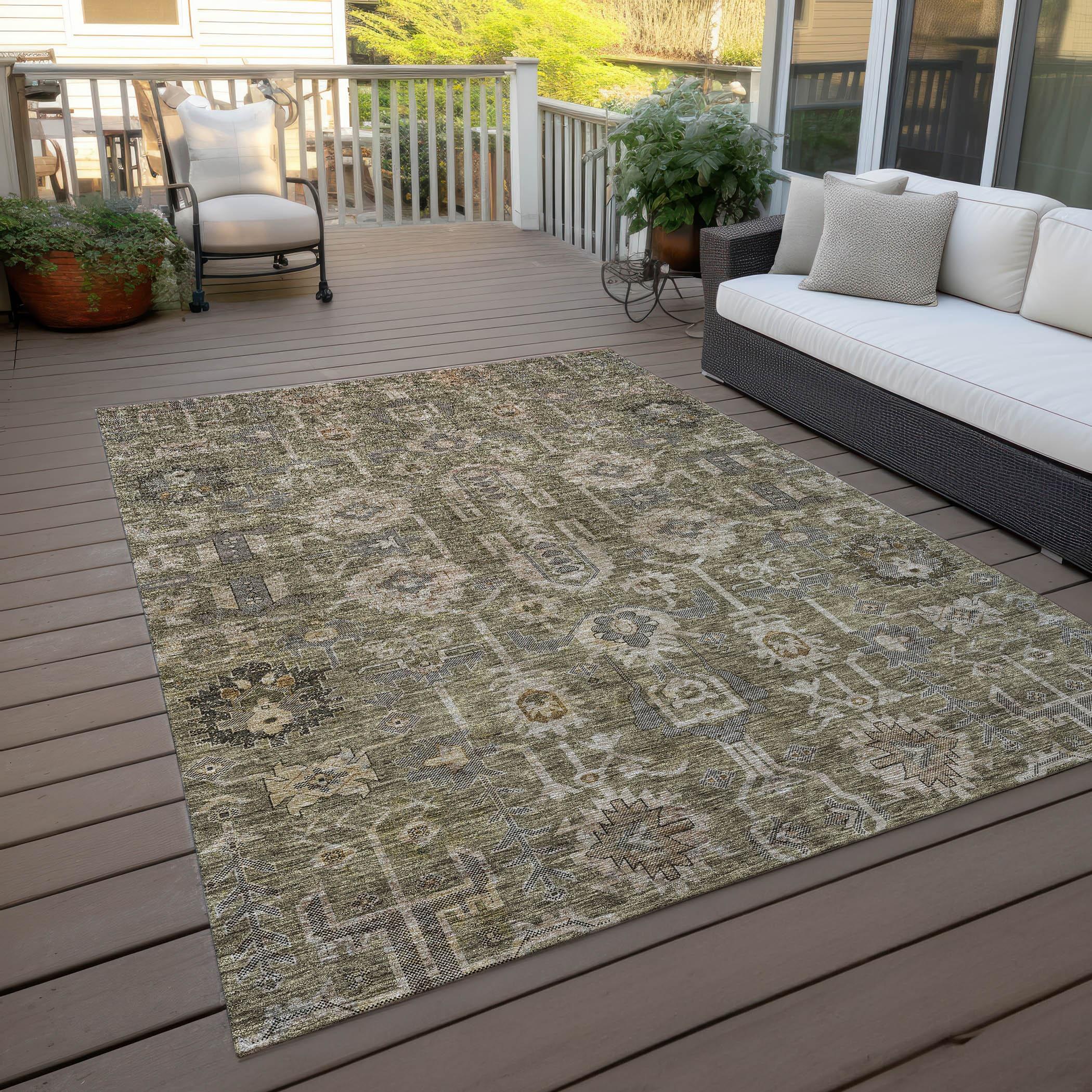 Brown Rectangular Synthetic Flat Woven Washable Area Rug