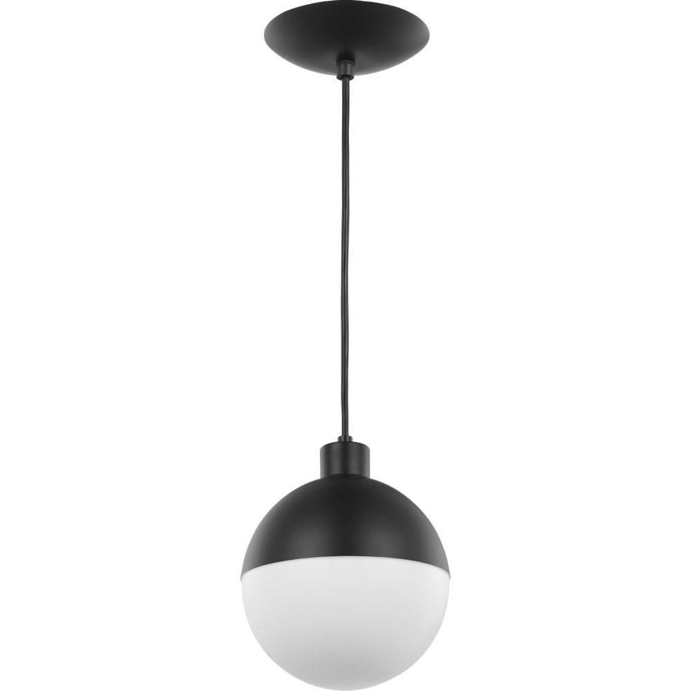 Progress Lighting Globe Collection 1-Light Pendant, Steel, Black Finish, Opal Glass Shade