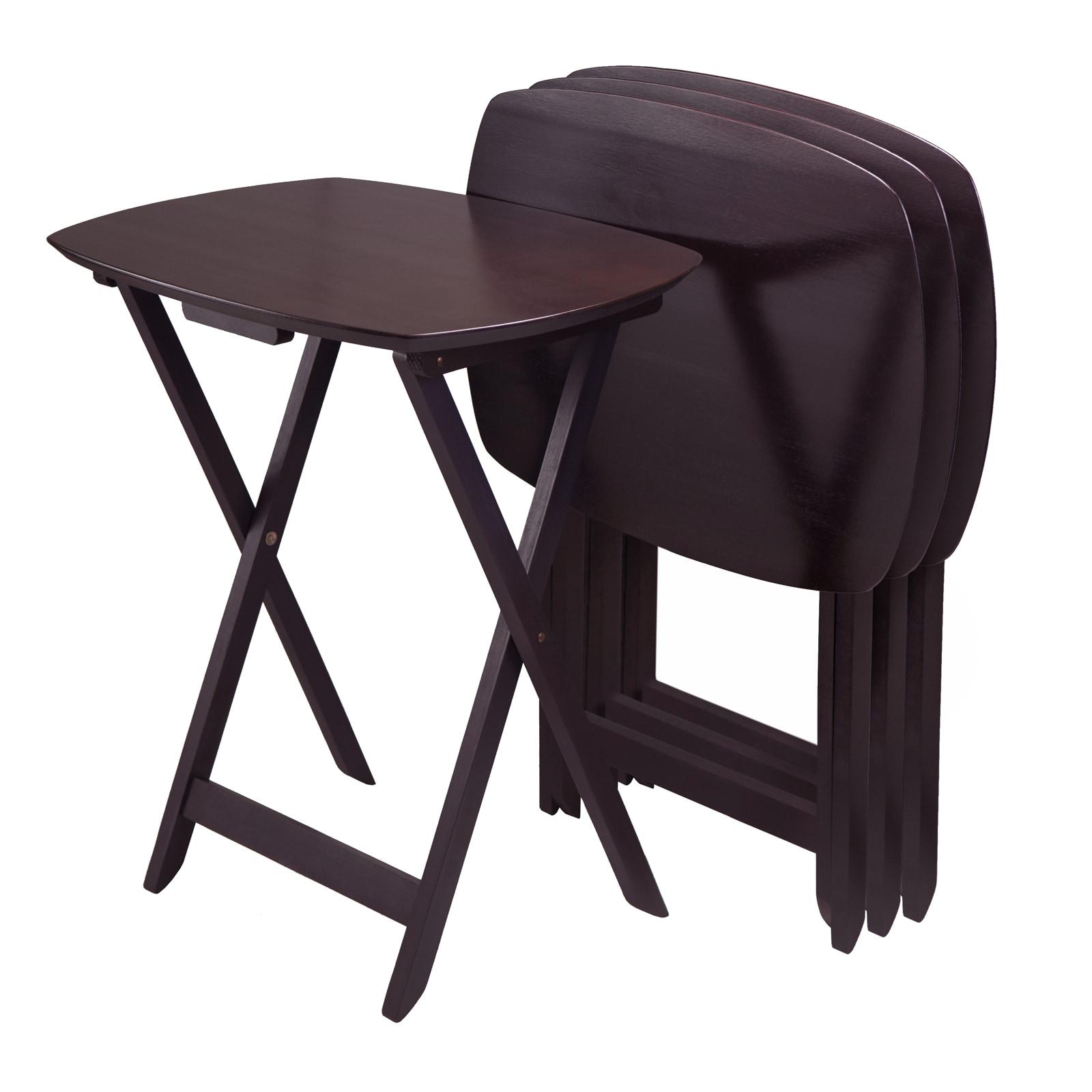 Winsome Set of 4 Single Snack Tables Espresso: Hardwood Folding Tray Table Set, No Assembly Required
