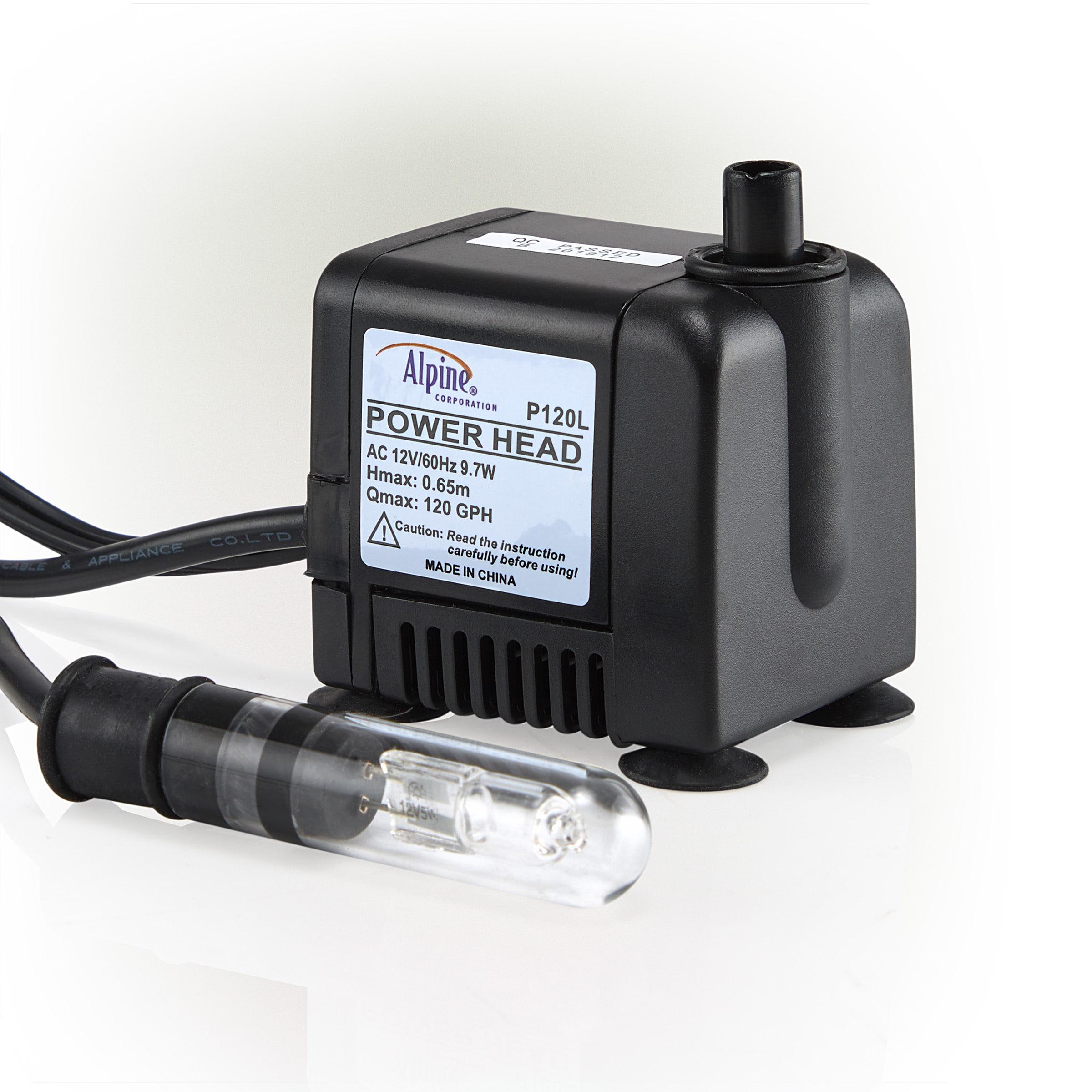 Alpine Corporation Submersible 95 GPH Fountain Pump with 5W Halogen Light for Outdoor Fountains, Birdbaths, Ponds, and Garden Water Features