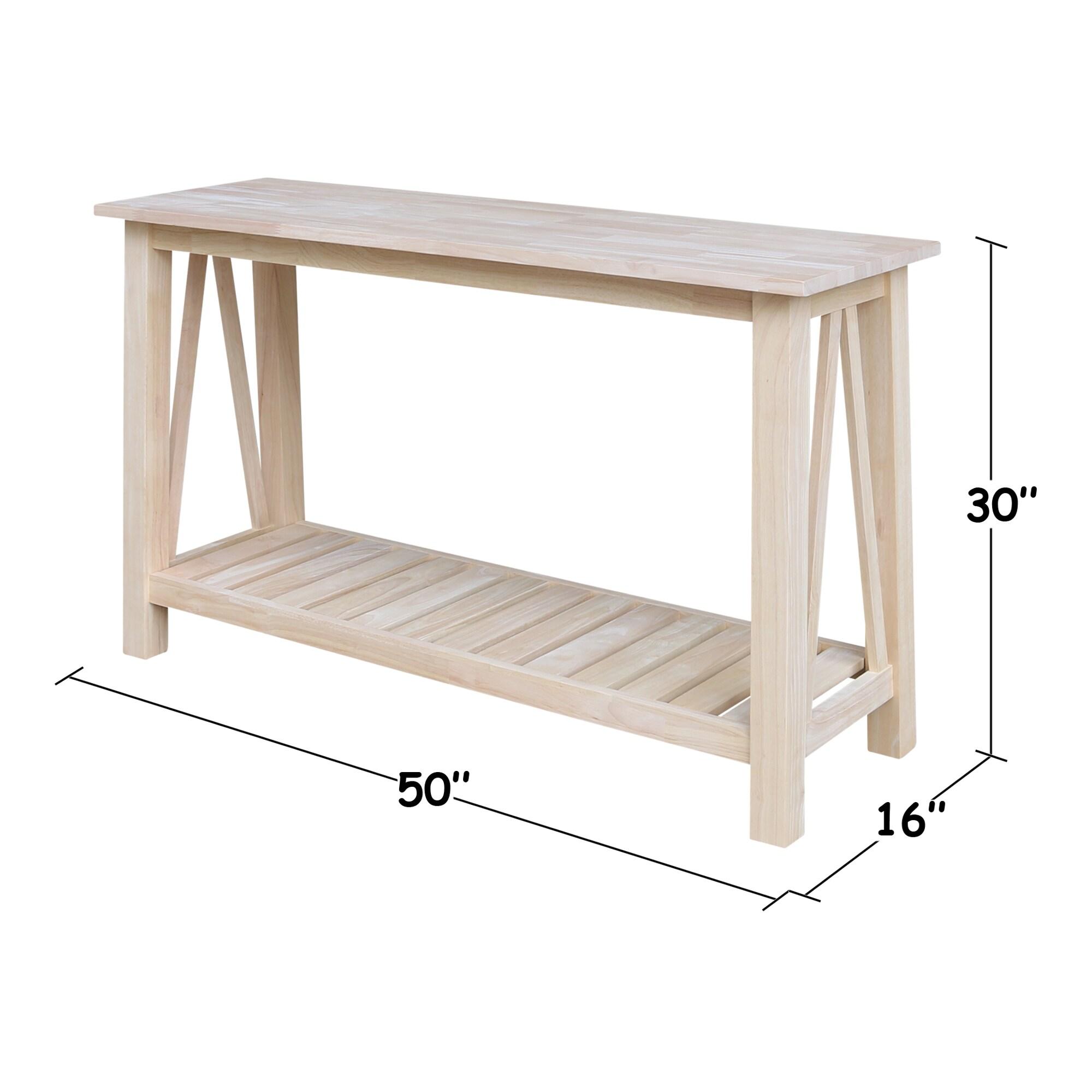 Surrey Console Sofa Table Unfinished - International Concepts: Hardwood, Rectangular, Fixed Shelf