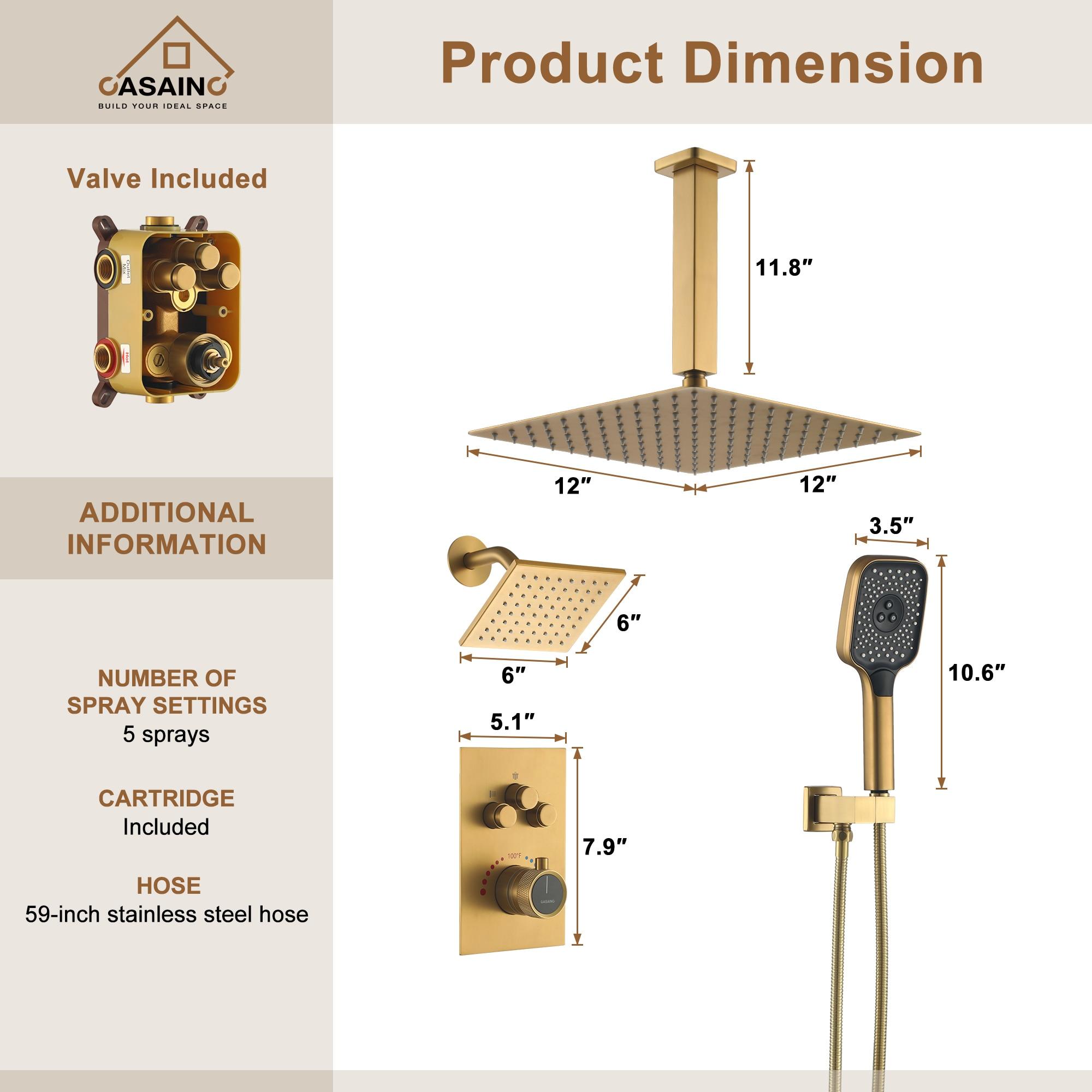 Rainfall Symphony 12inch 3-Function Dual Shower Head Thermostatic Shower System with 3 Sprays Handheld