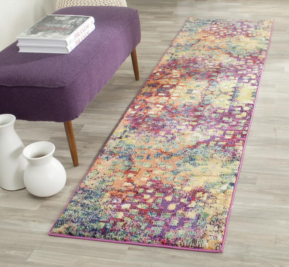 Monaco MNC225 Power Loomed Indoor Runner Rug - Pink/Multi - 2'2"x6' - Safavieh