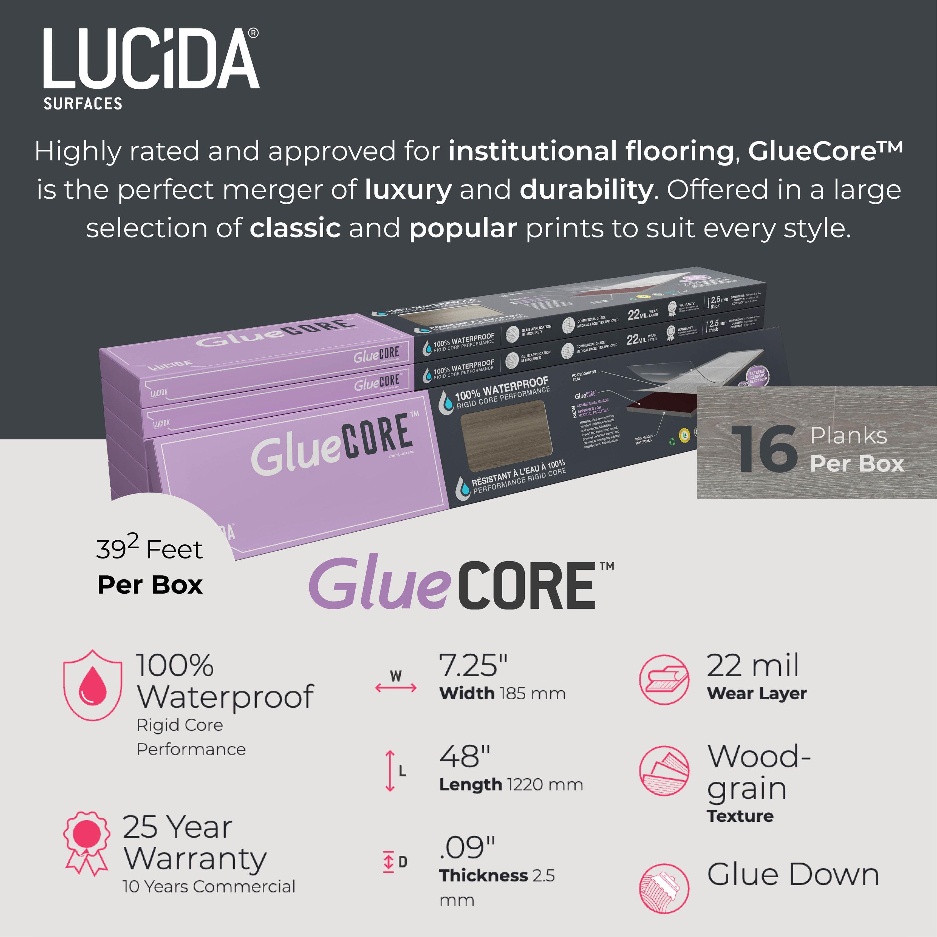 Lucida USA GlueCore Classic 22mil x 7.3" W x 48" L Glue Down Vinyl Tile Flooring