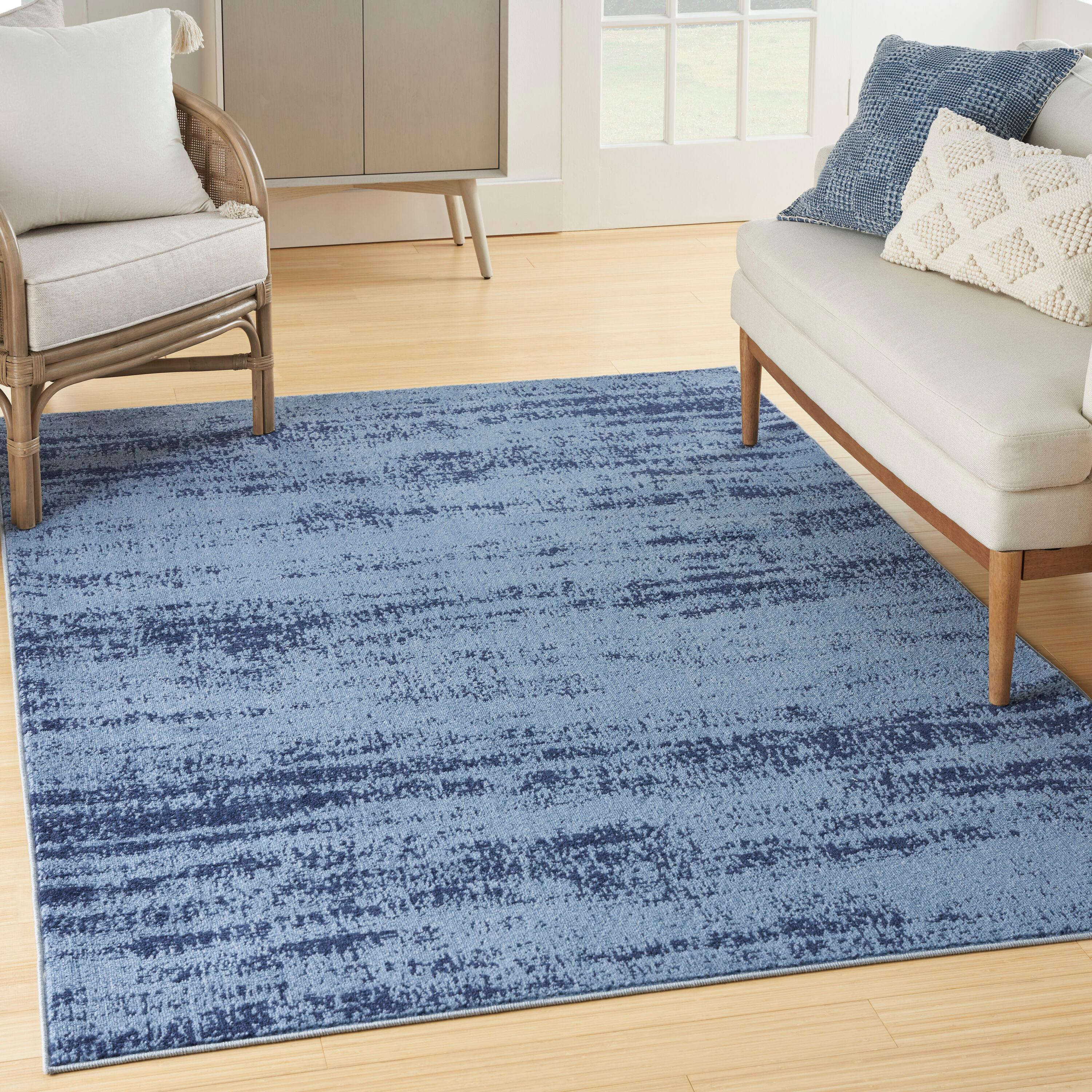 Nourison Essentials Abstract Low Pile Indoor Outdoor Area Rug 5' x 7' Denim