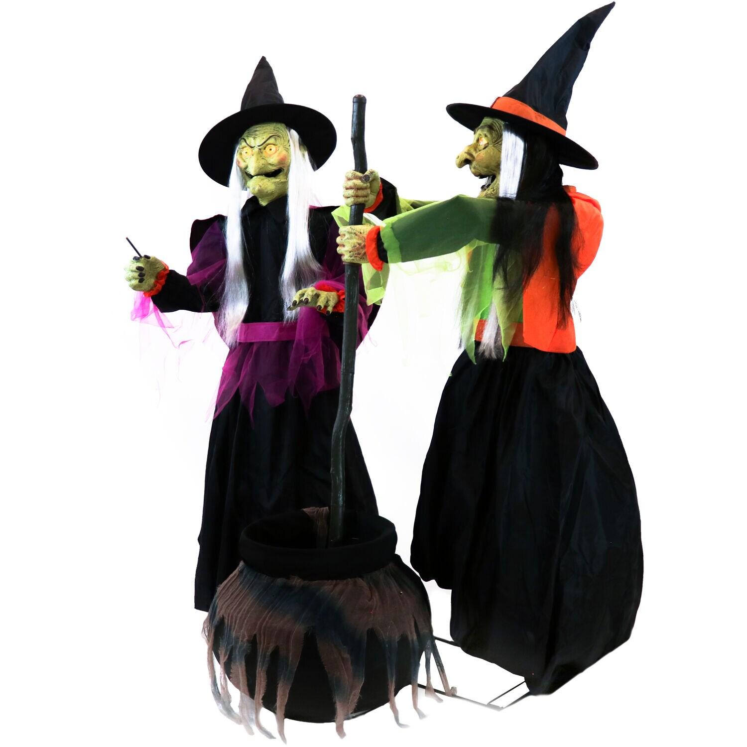 Haunted Hill Farm Haunted Hill Farm Motion-Activated Wicked Cauldron Witches, Plug-In Talking Halloween Animatronic