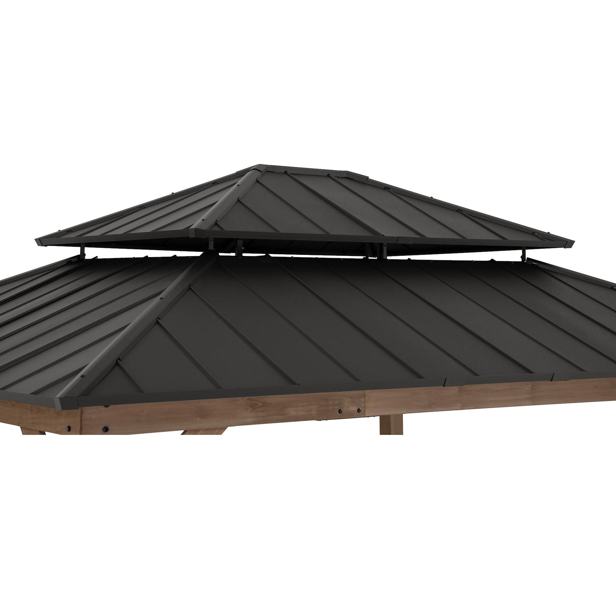 Sunjoy Sunjoy 13 x 15 ft. Wood Gazebo, Outdoor Patio Steel Hardtop Gazebo, Cedar Framed Wooden Gazebo with 2-Tier Metal Roof, Suitable for Patios, Lawn and Backyard